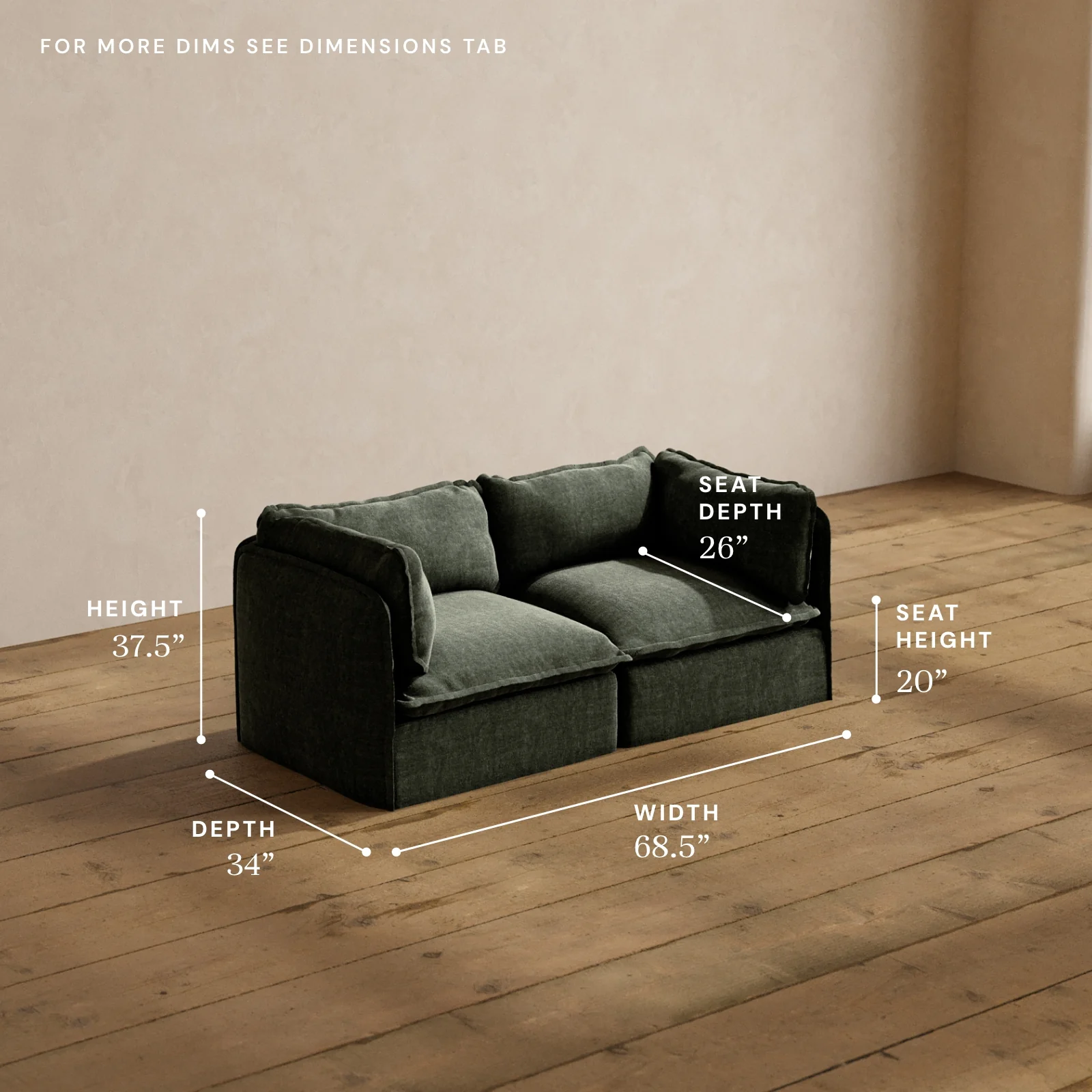 Modular Washable 2-Seater in Willow | Deluxe+ Seat | Cloud Pillow - Image 5