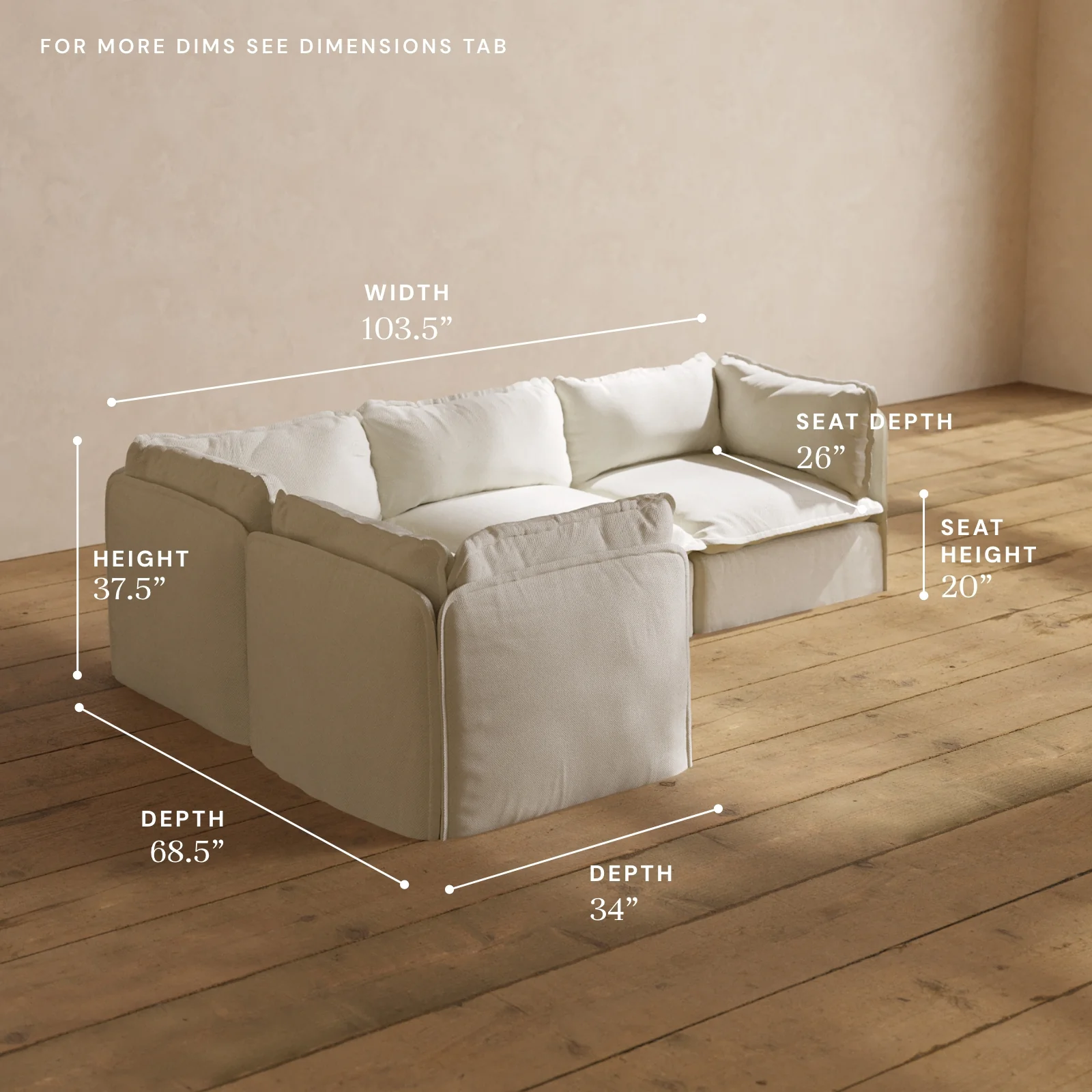 Modular Washable 4-Seater Corner Sectional in Eggshell | Deluxe+ Seat | Cloud Pillow - Image 5