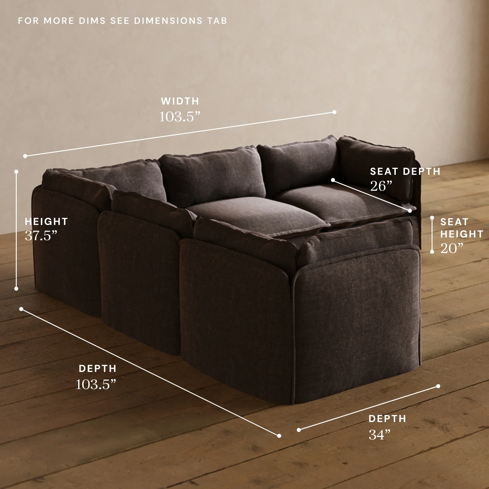 Modular Washable 5-Seater Corner Sectional in Caviar | Deluxe+ Seat | Cloud Pillow - Image 5
