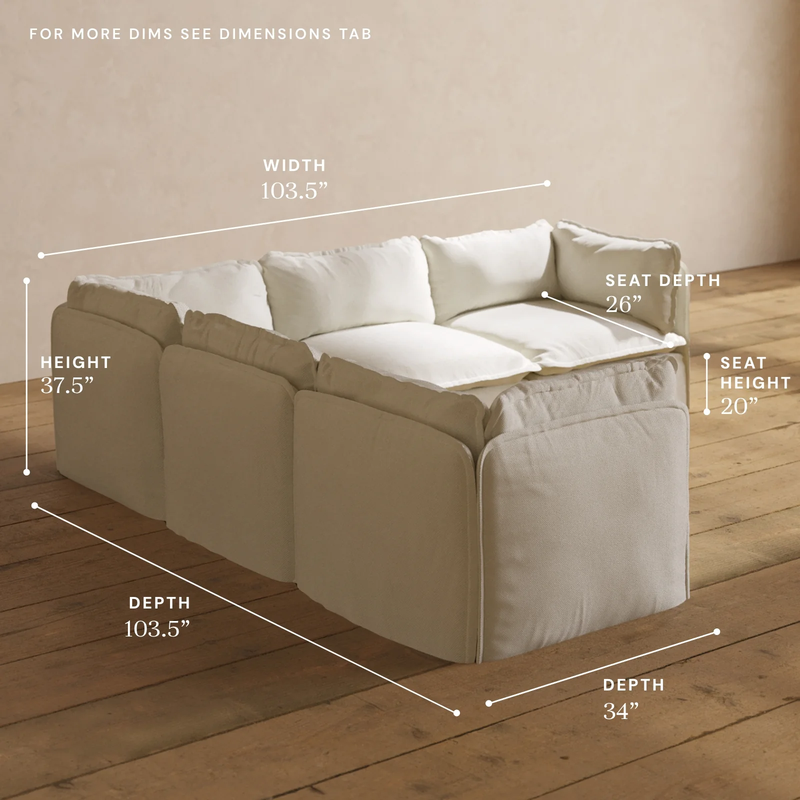 Modular Washable 5-Seater Corner Sectional in Eggshell | Deluxe+ Seat | Cloud Pillow - Image 5
