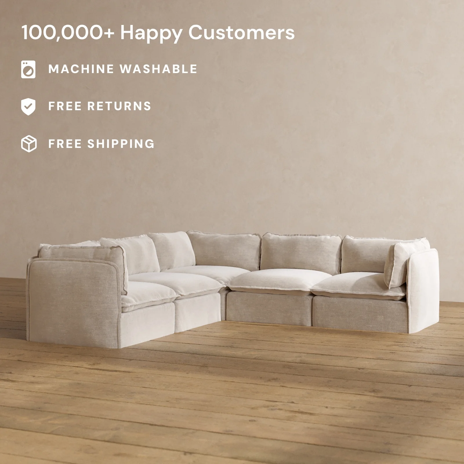 Modular Washable 5-Seater Corner Sectional in Mist | Deluxe+ Seat | Cloud Pillow - Image 2