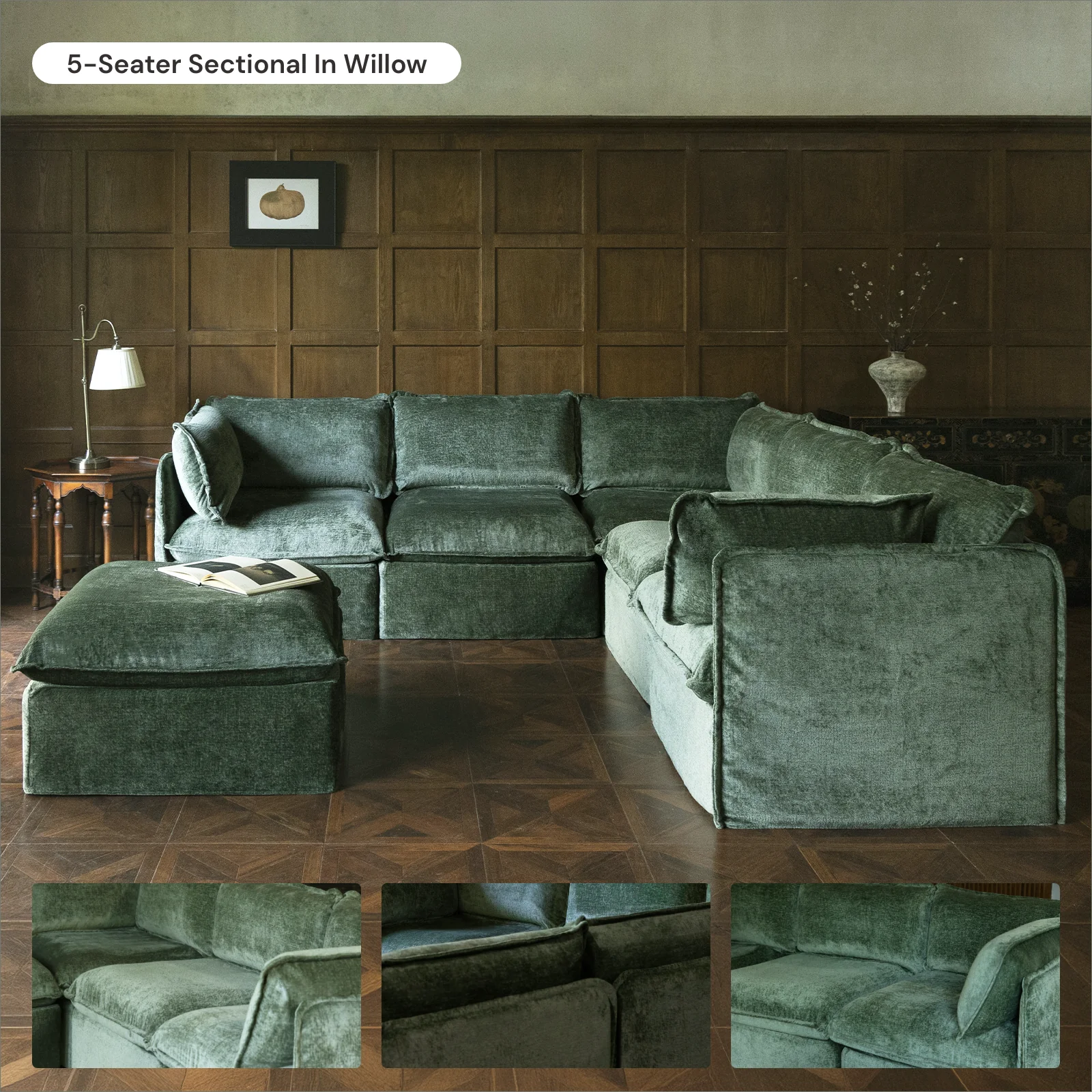 Anabei Washable Modular 5-Seater Corner Sectional in Willow - Green - Image 7