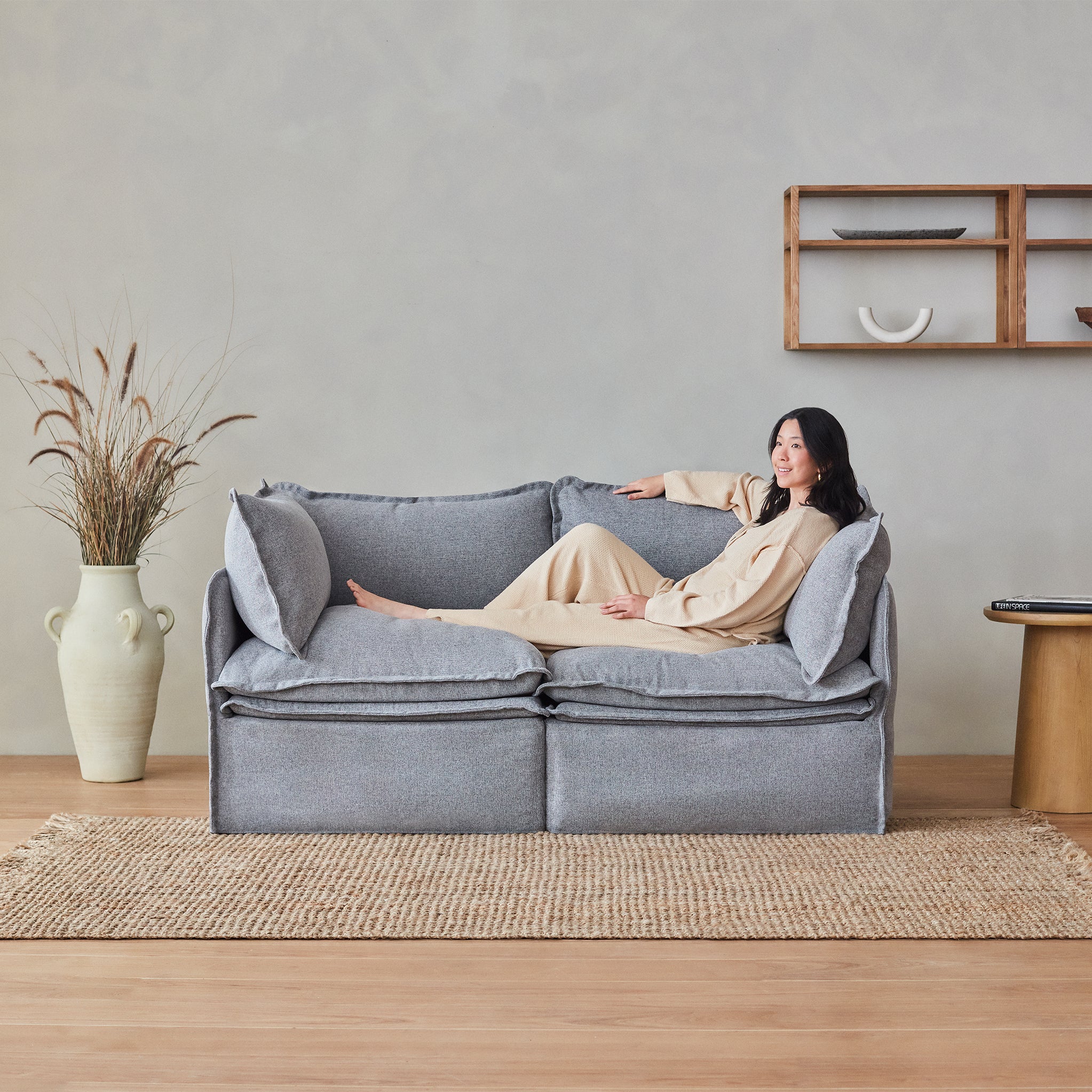 Elevate Comfort Layer Set for 6-Seater Open-Ends U-Sectional + Ottoman | Plush Weave in Eggshell - Image 3