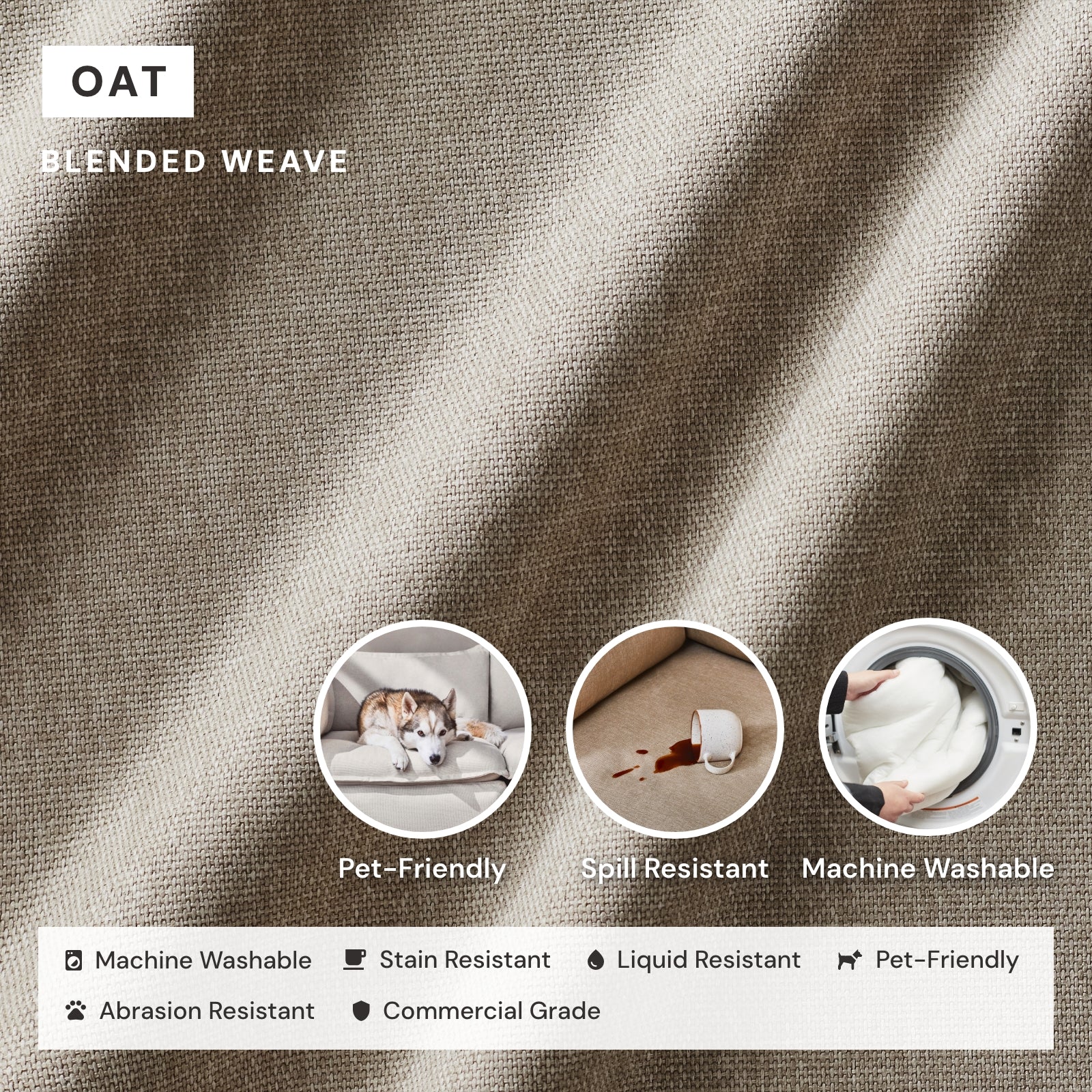 King Upholstered Platform Bed | Blended Weave in Oat - Image 3