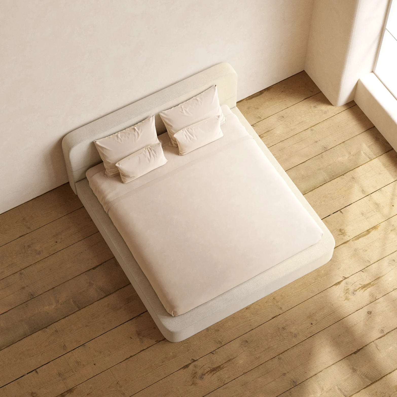 King Upholstered Platform Bed + Headboard | Blended Weave in Oat - Image 8