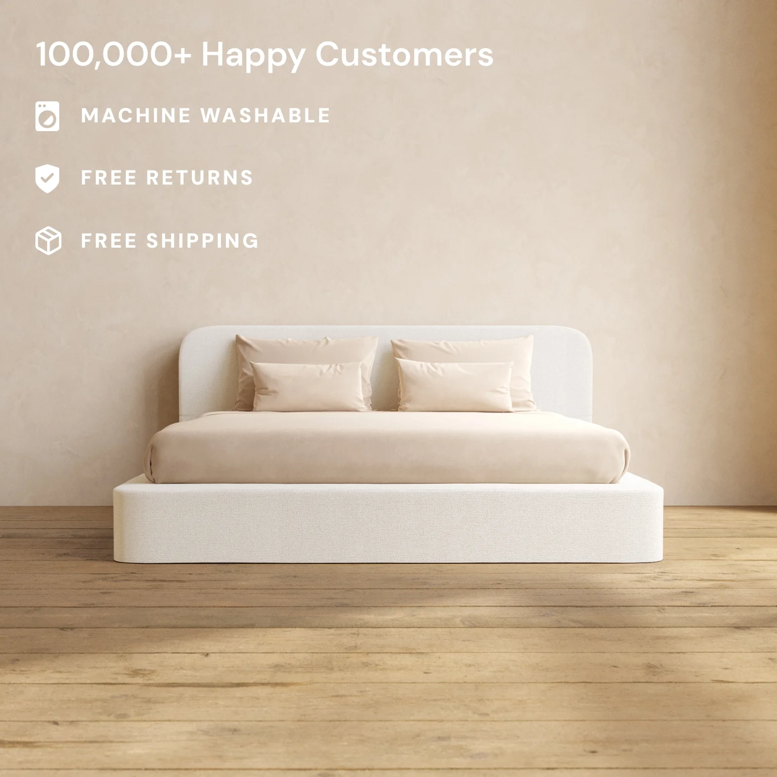 King Upholstered Platform Bed + Headboard | Knit Velvet in Powder - Image 2
