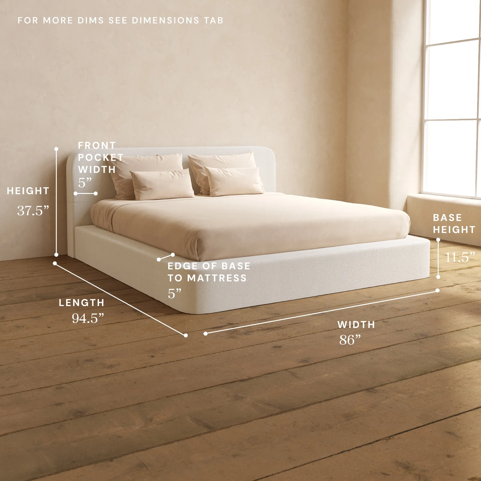 King Upholstered Platform Bed + Headboard | Knit Velvet in Powder - Image 5