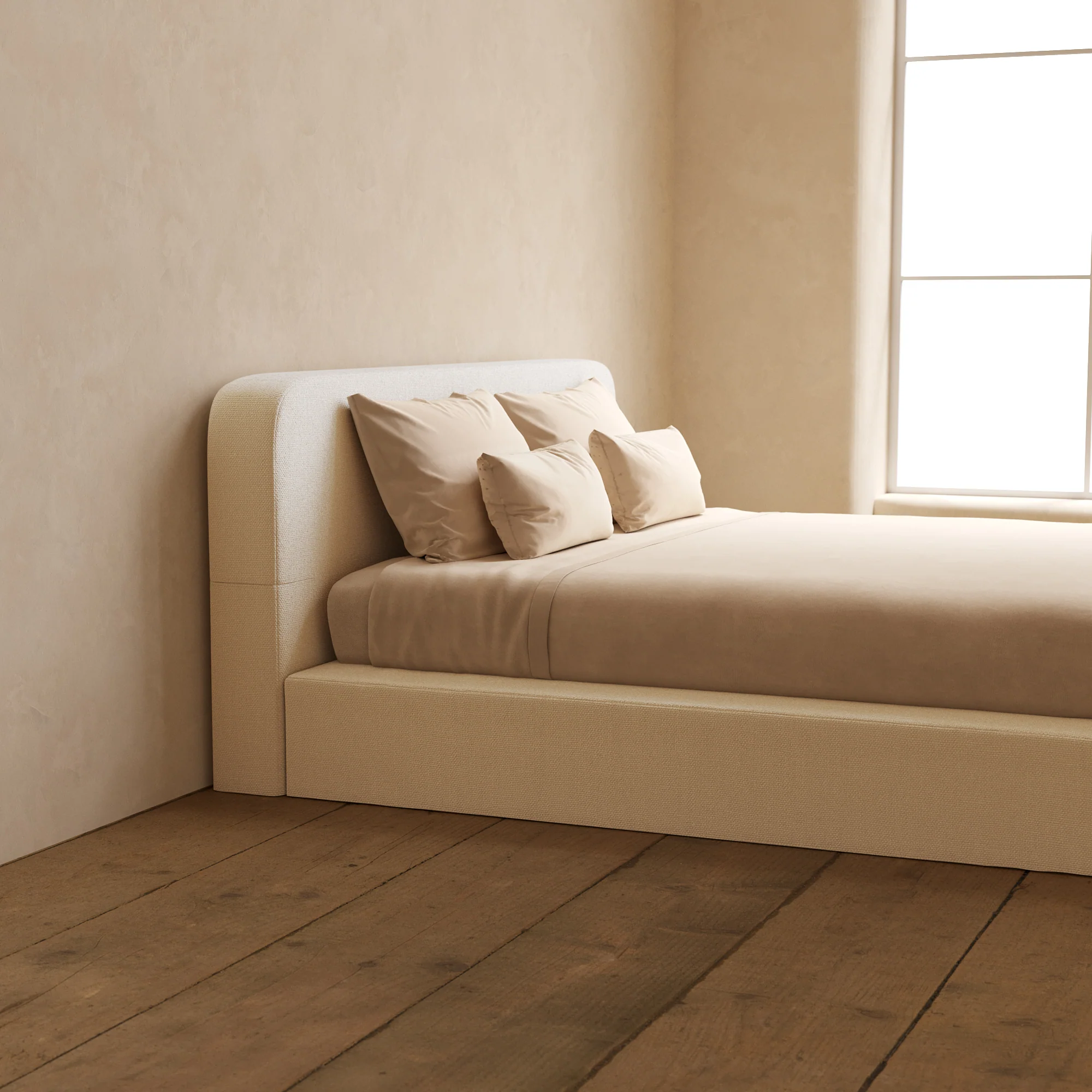 King Upholstered Platform Bed + Headboard | Knit Velvet in Powder - Image 7