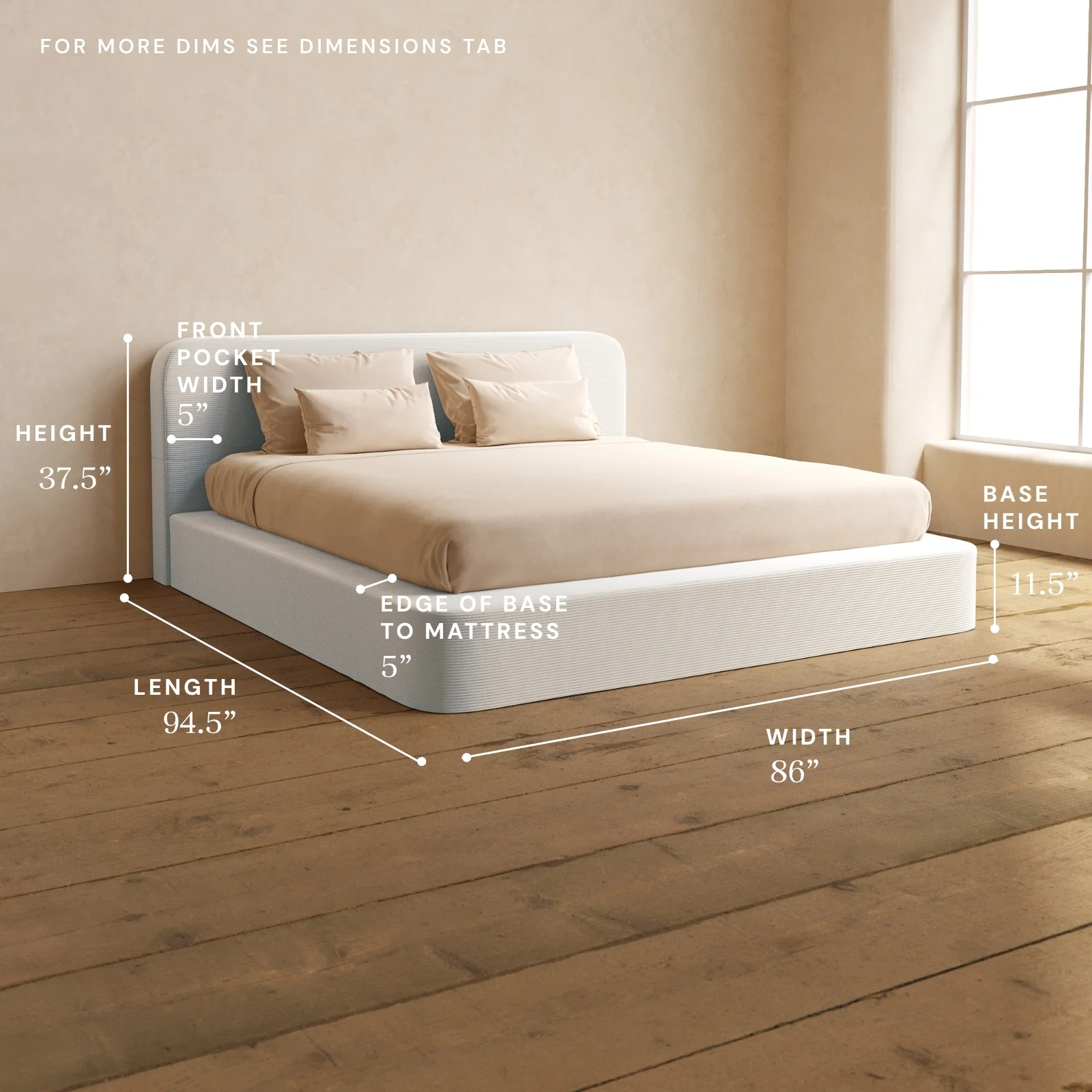 King Upholstered Platform Bed + Headboard | Luxe Corduroy in Milk - Image 5