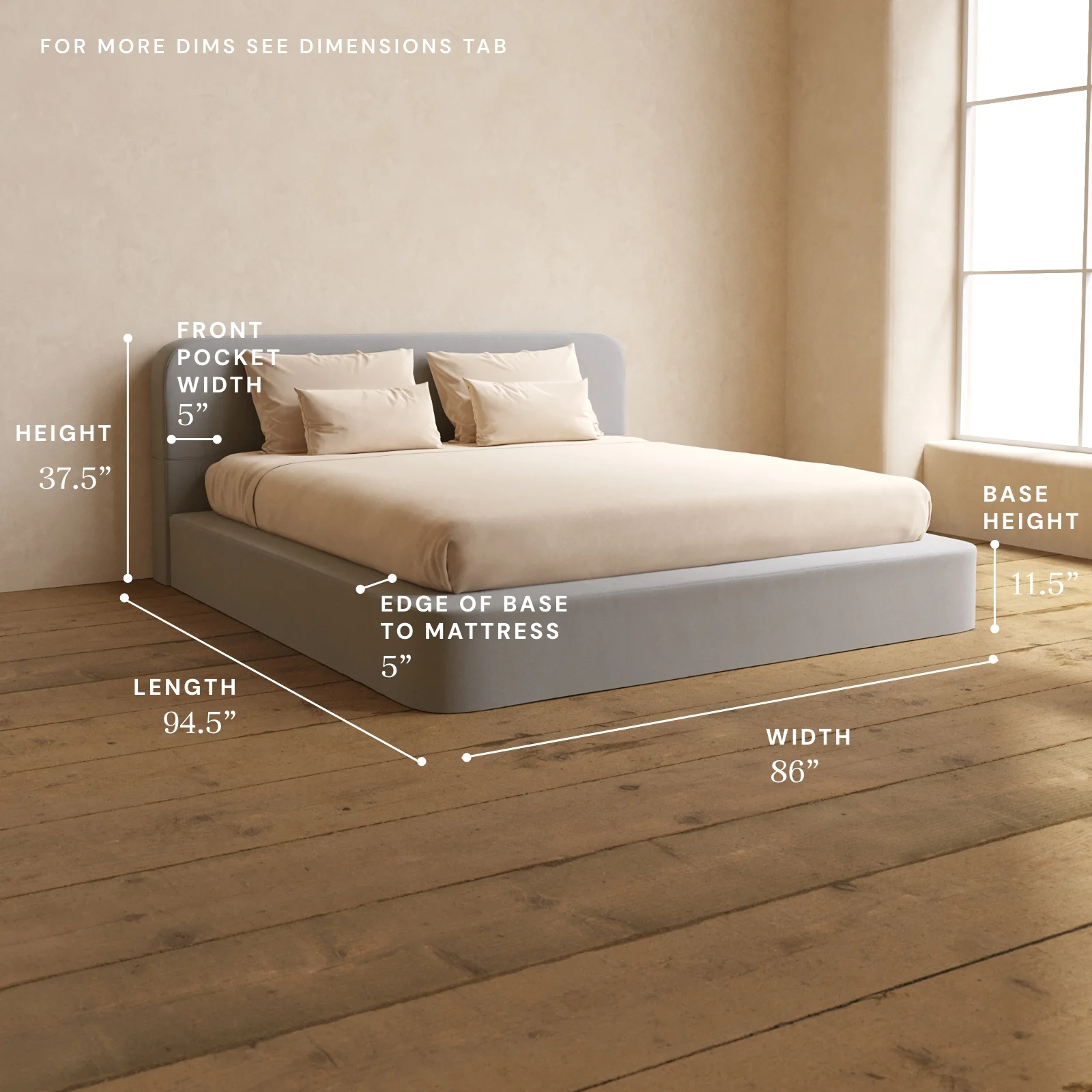 King Upholstered Platform Bed + Headboard | Micro Chenille in Pumice - Image 5