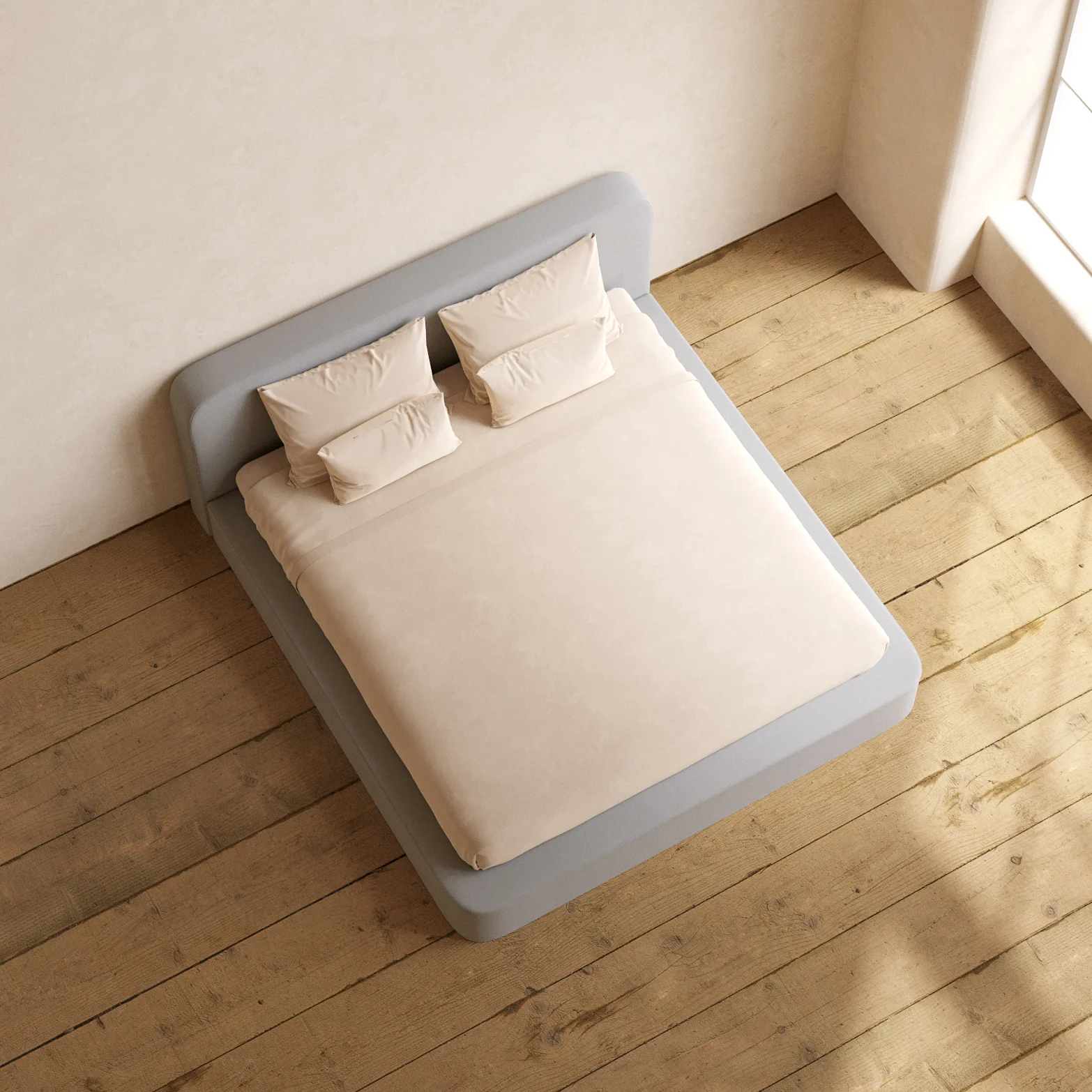 King Upholstered Platform Bed + Headboard | Micro Chenille in Pumice - Image 8