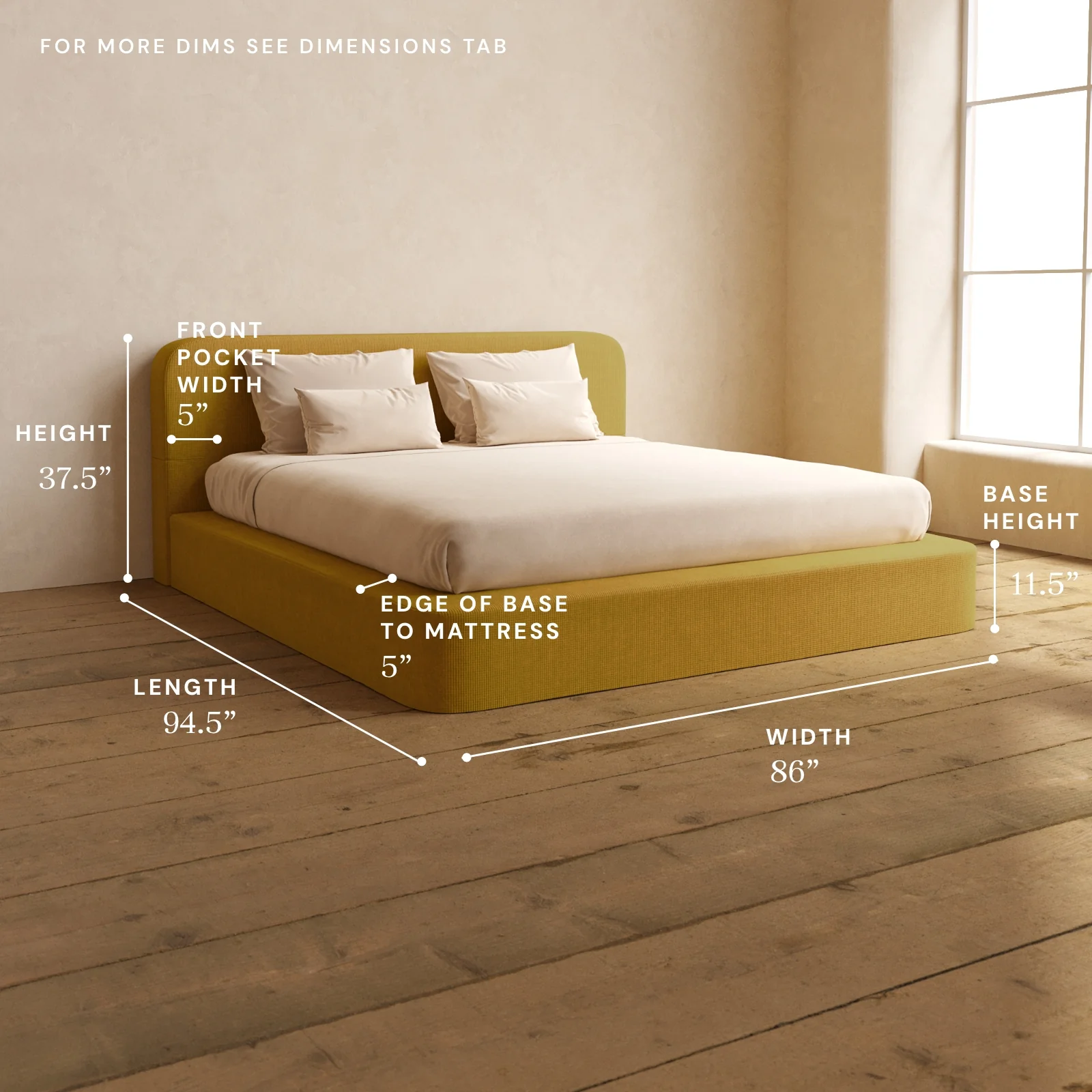 King Upholstered Platform Bed + Headboard | Mizu Weave in Kiiro - Image 5