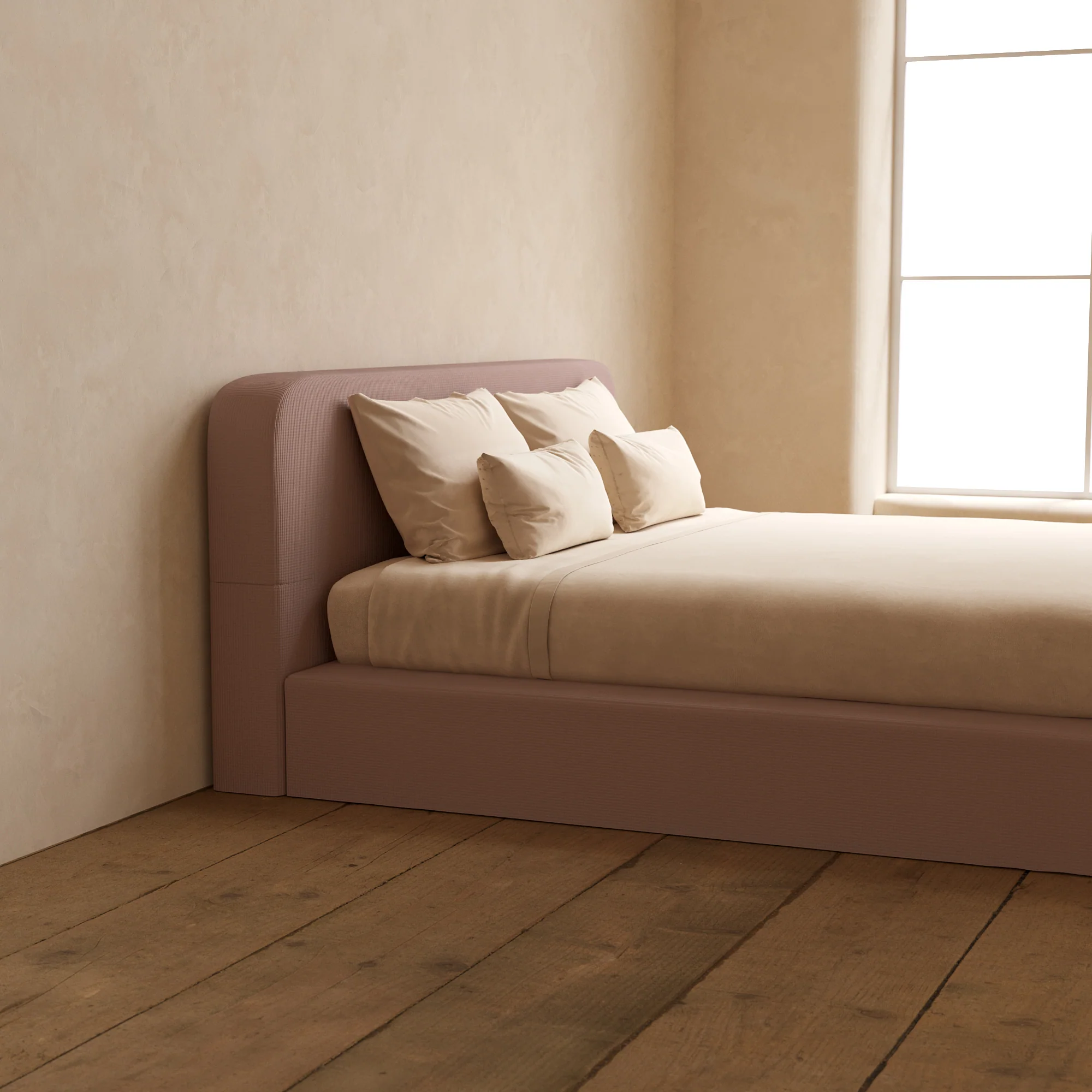 King Upholstered Platform Bed + Headboard | Mizu Weave in Sakura - Image 7