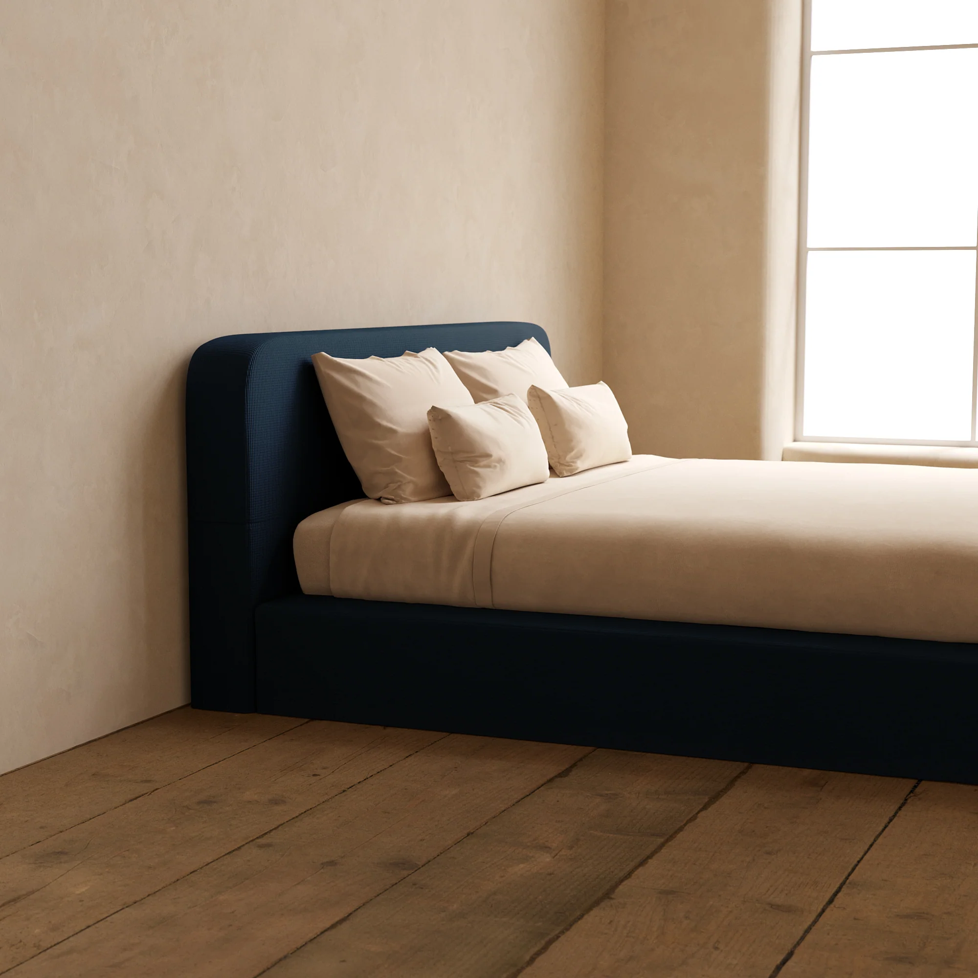 King Upholstered Platform Bed + Headboard | Mizu Weave in Sumi - Image 7