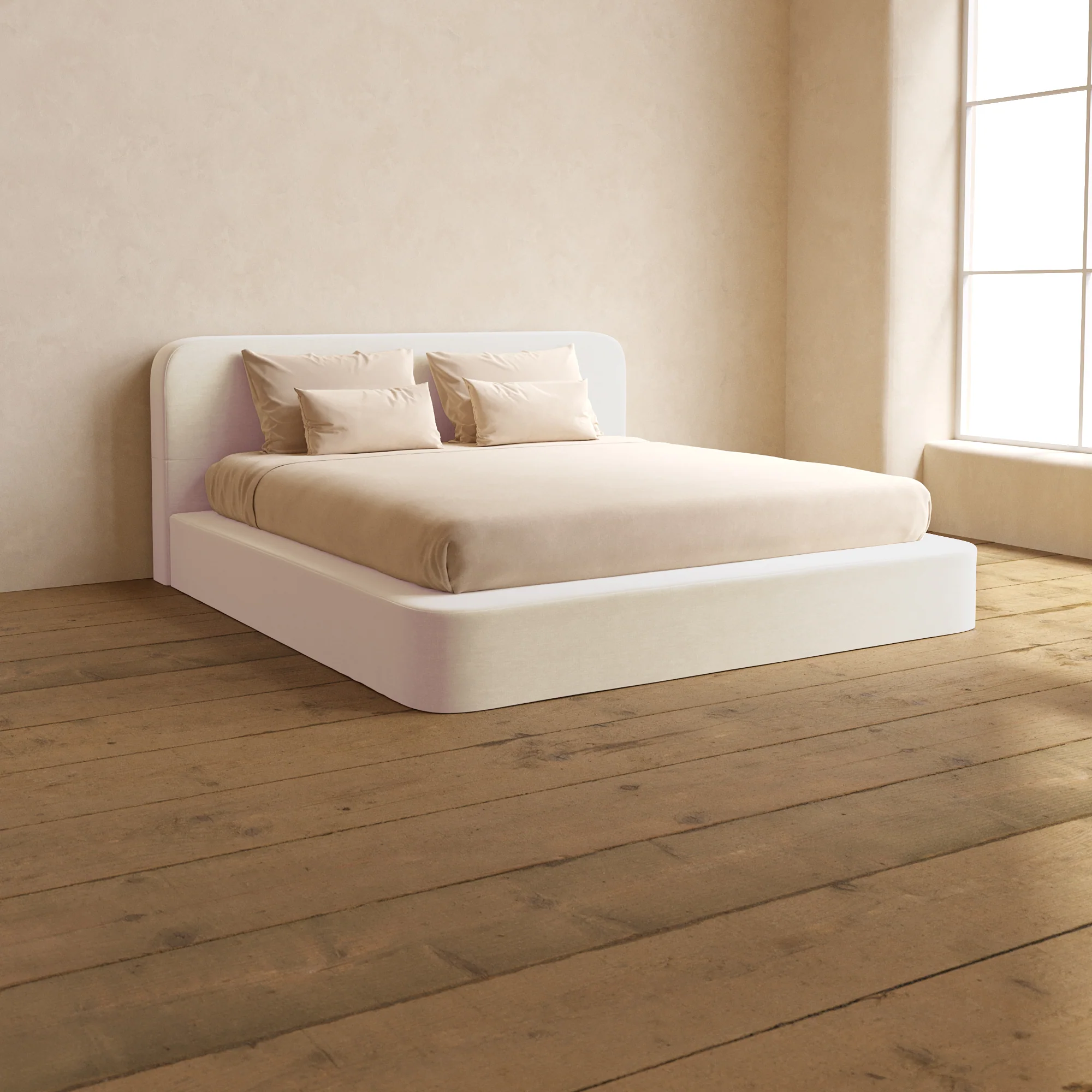 King Upholstered Platform Bed + Headboard | Mod Velvet in Coco