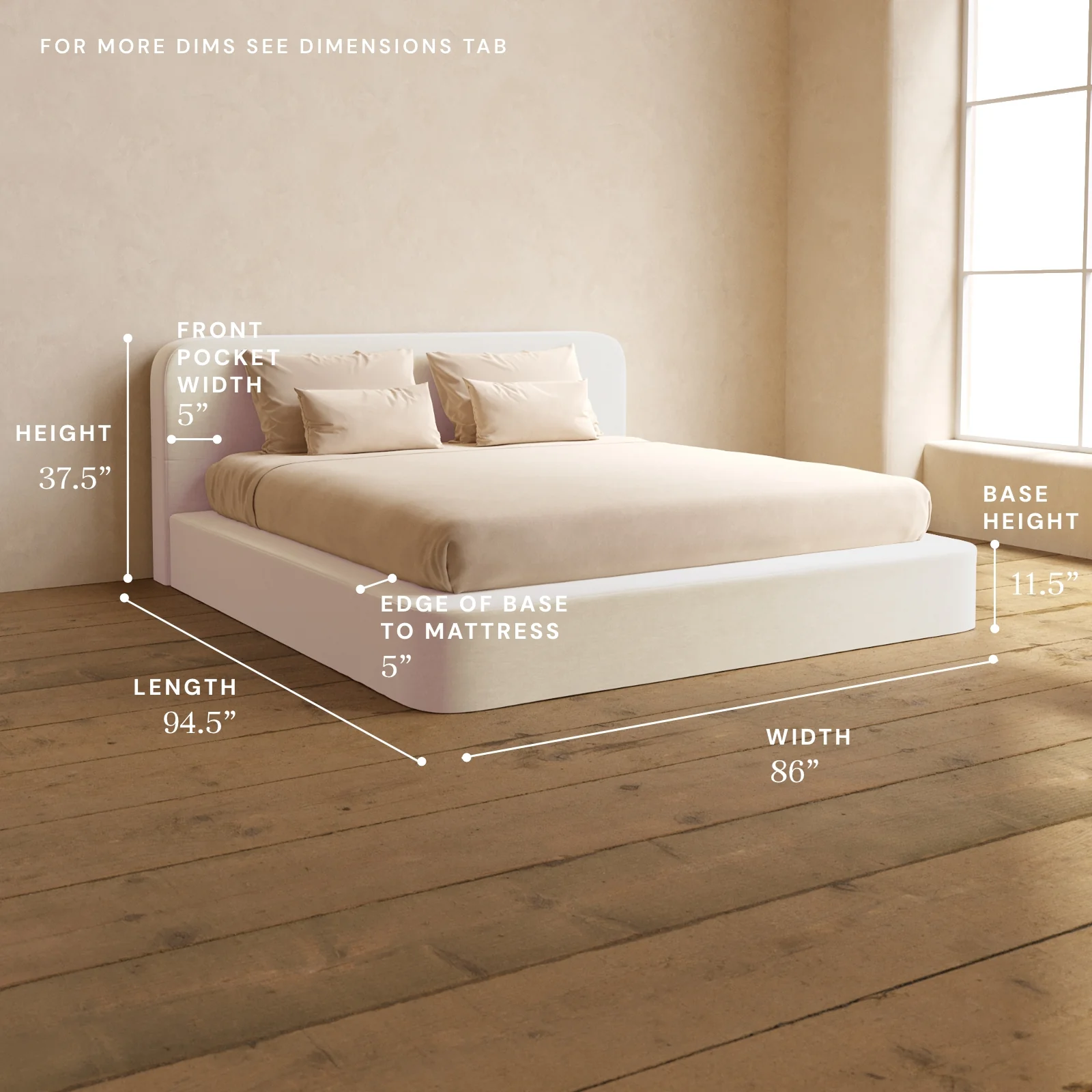 King Upholstered Platform Bed + Headboard | Mod Velvet in Coco - Image 5