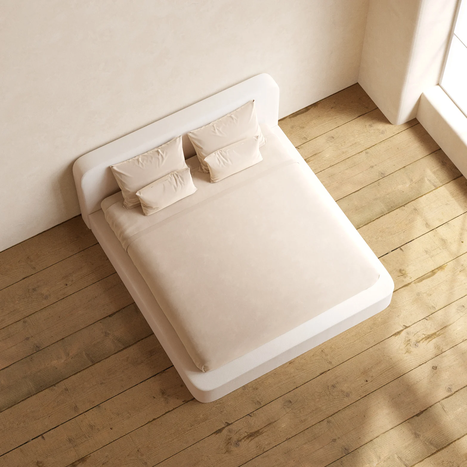 King Upholstered Platform Bed + Headboard | Plush Weave in Eggshell - Image 8