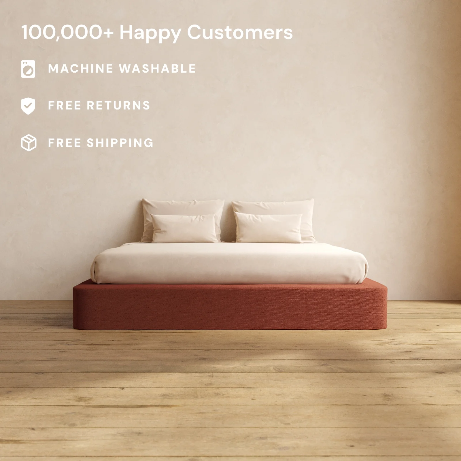 King Upholstered Platform Bed | Knit Velvet in Rust - Image 2