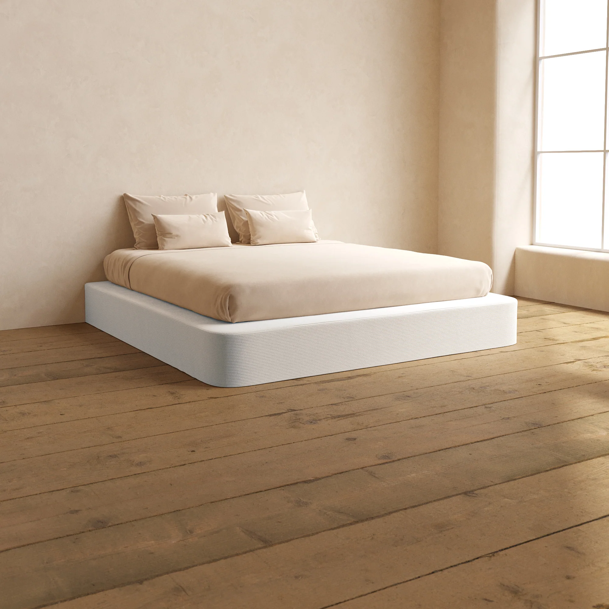 King Upholstered Platform Bed | Luxe Corduroy in Milk