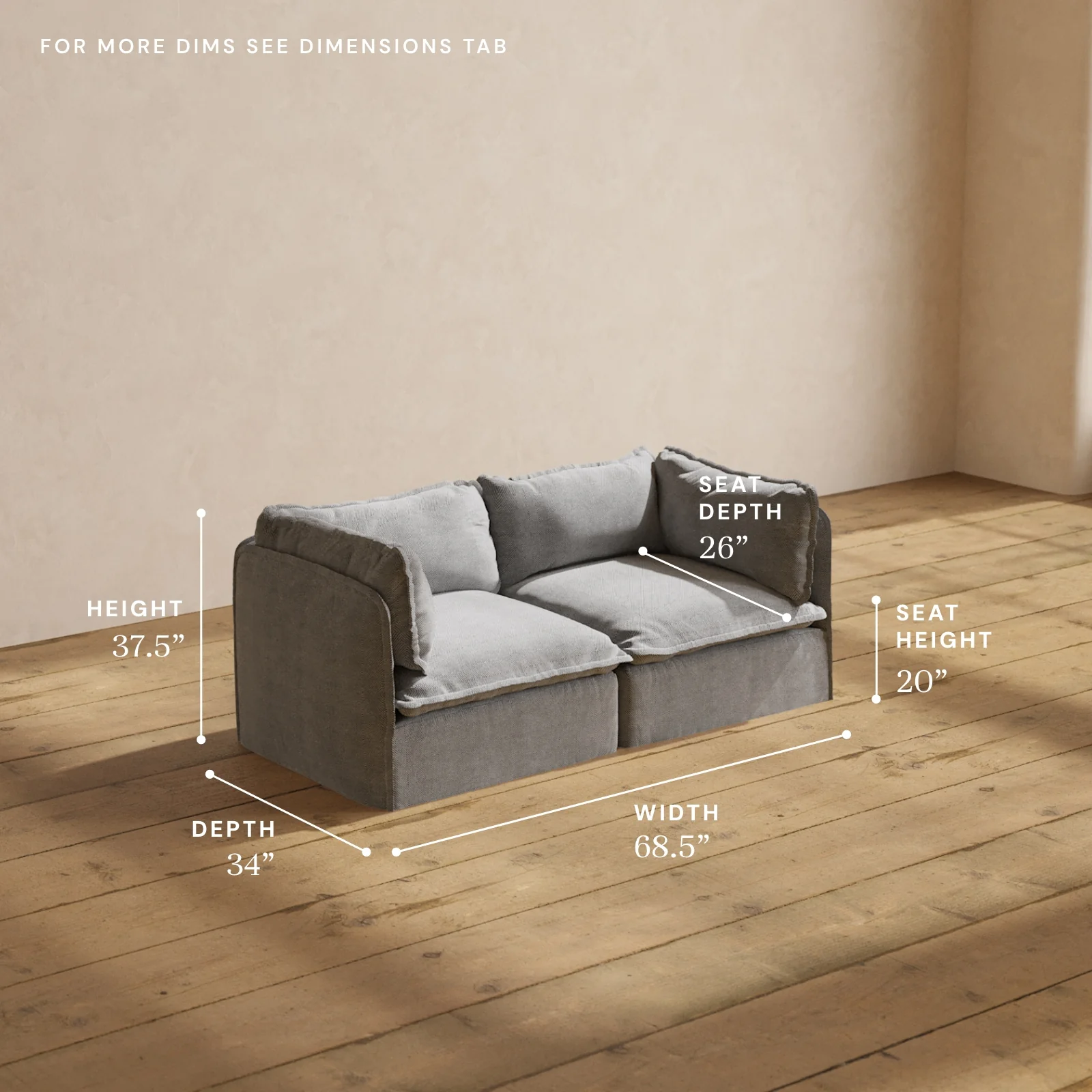 Modular Washable 2-Seater in Ash | Deluxe+ Seat | Cloud Pillow - Image 5