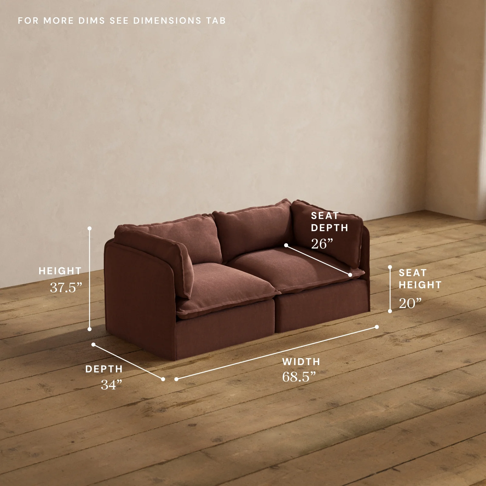 Modular Washable 2-Seater in Chestnut | Deluxe+ Seat | Cloud Pillow - Image 5