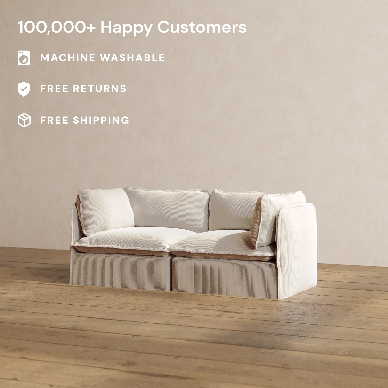 Modular Washable 2-Seater in Milk | Deluxe+ Seat | Cloud Pillow - Image 2