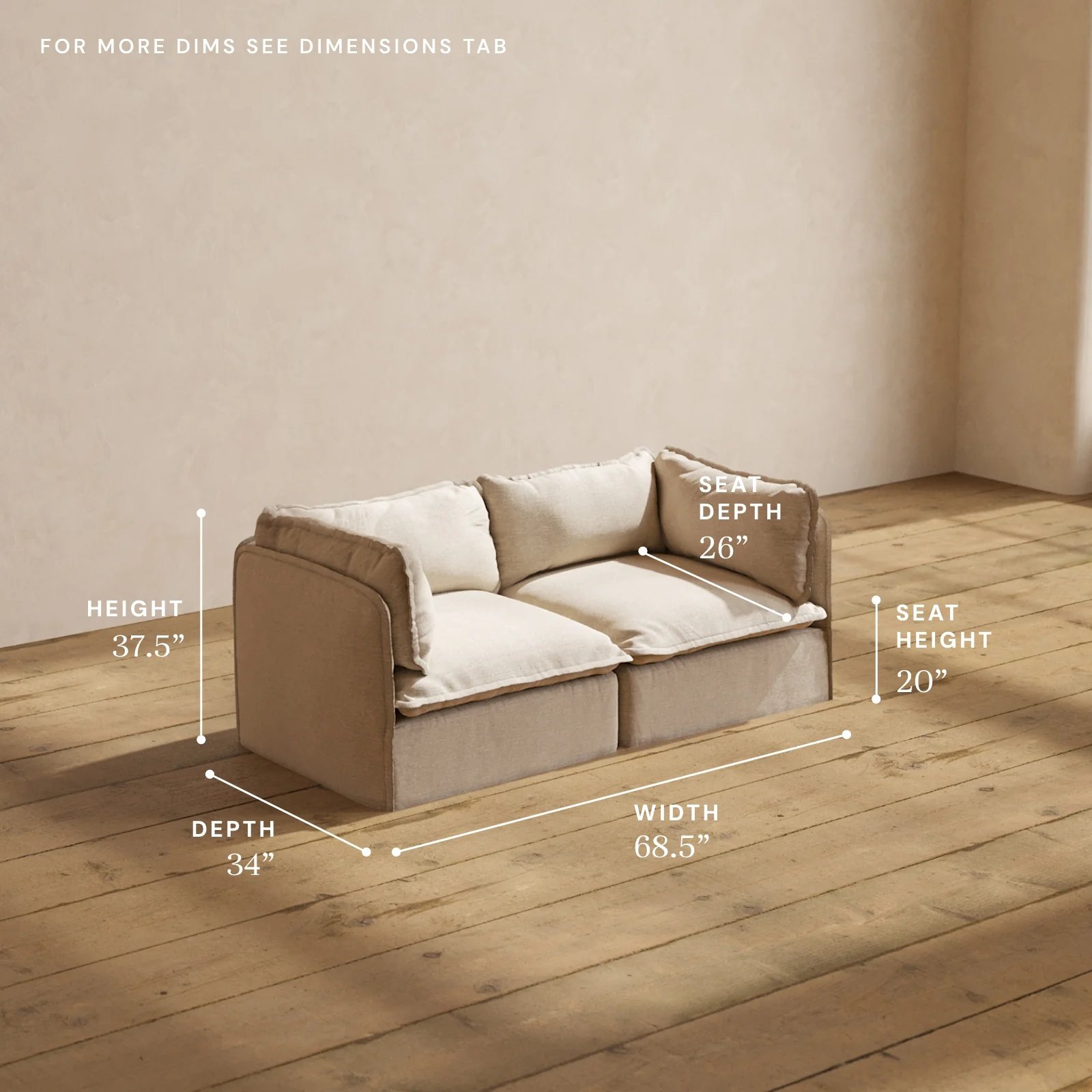 Modular Washable 2-Seater in Oat | Deluxe+ Seat | Cloud Pillow - Image 5