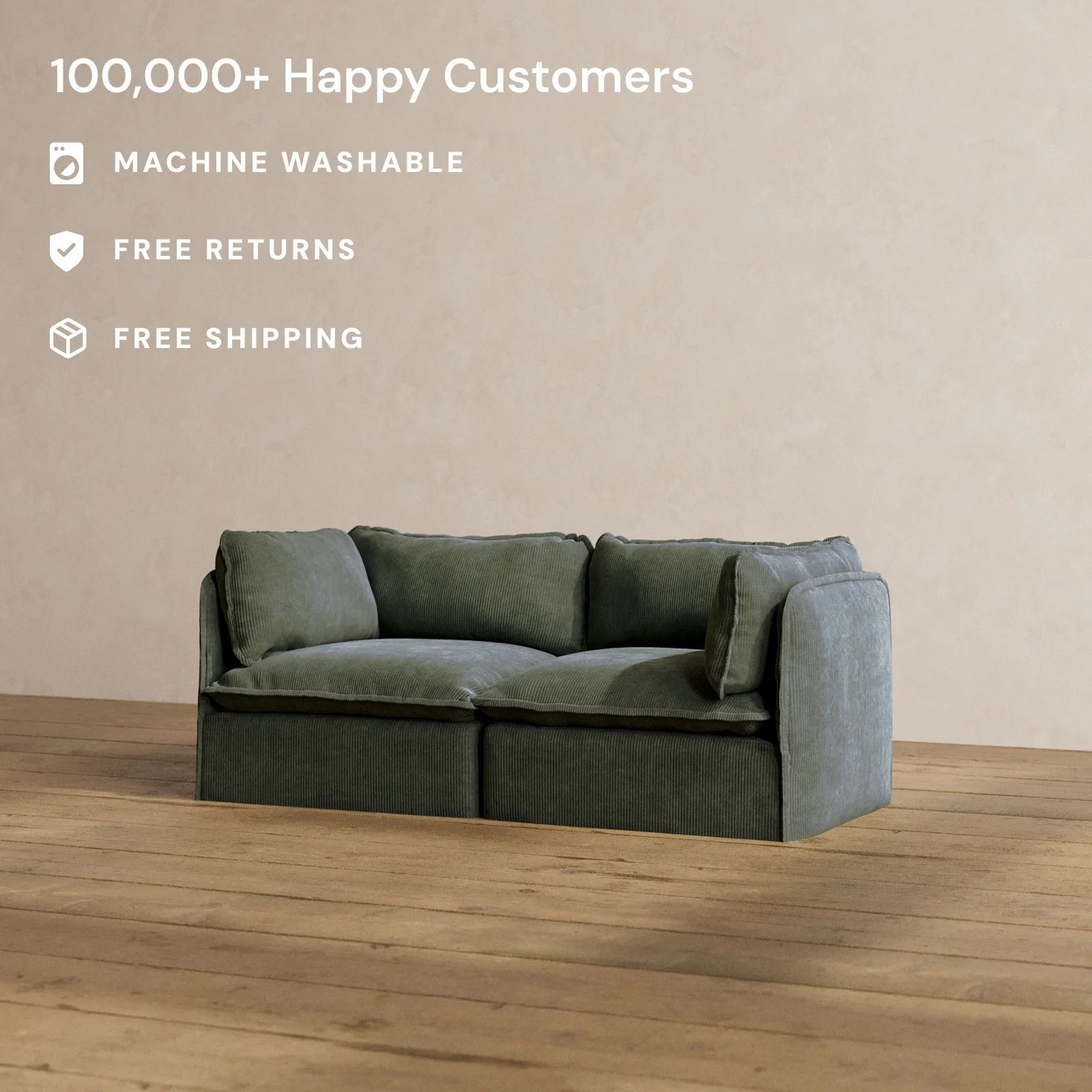 Modular Washable 2-Seater in Olivine | Memorix+ Seat | Contour Pillow - Image 2