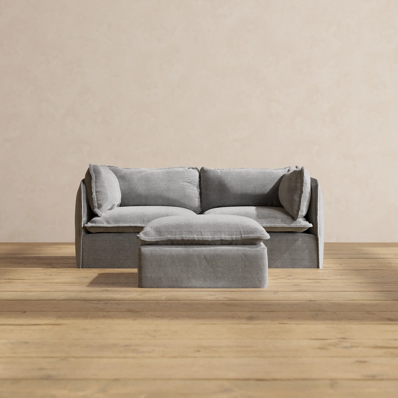 Modular Washable 2-Seater + Ottoman in Ash | Deluxe+ Seat | Cloud Pillow