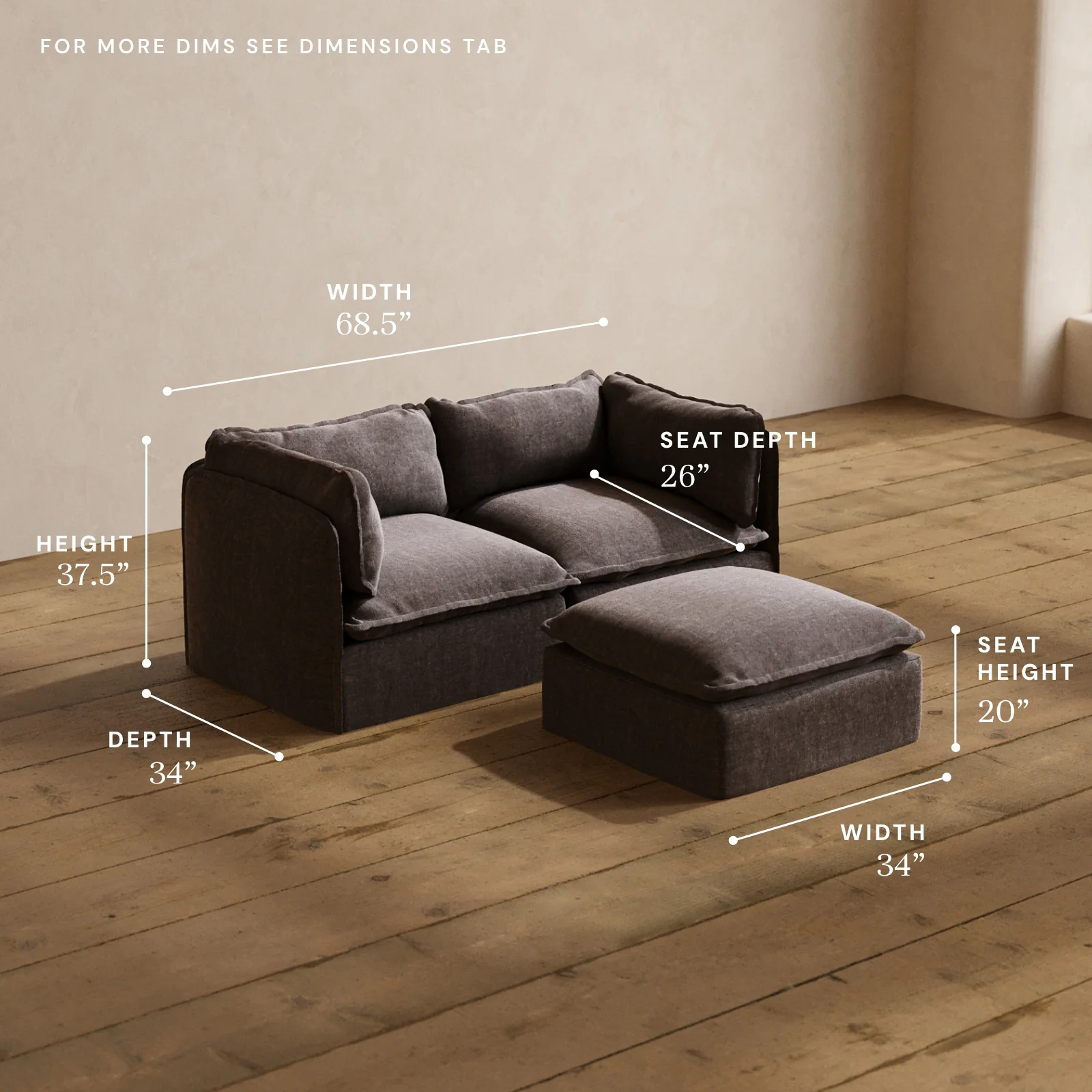 Modular Washable 2-Seater + Ottoman in Caviar | Memorix+ Seat | Contour Pillow - Image 5
