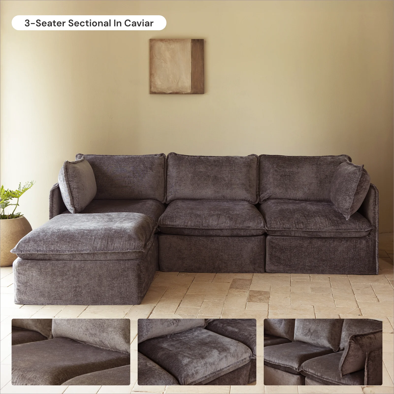 Modular Washable 2-Seater + Ottoman in Caviar | Memorix+ Seat | Contour Pillow - Image 7
