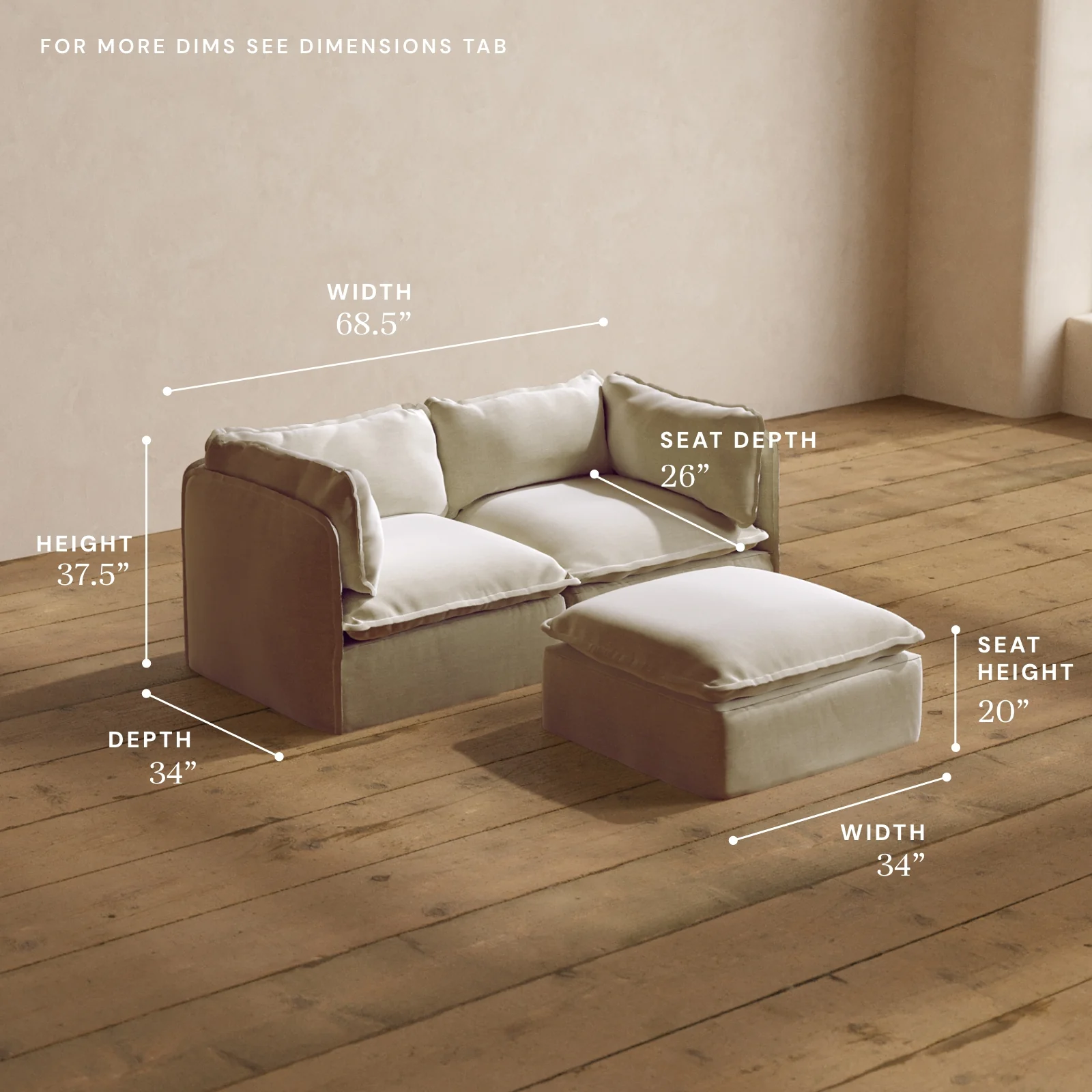 Modular Washable 2-Seater + Ottoman in Coco | Memorix+ Seat | Contour Pillow - Image 5