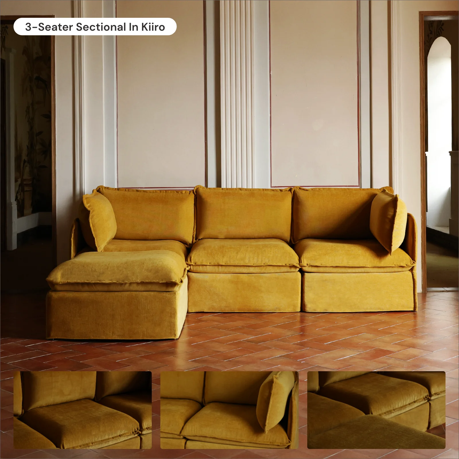 Modular Washable 2-Seater + Ottoman in Kiiro | Deluxe+ Seat | Cloud Pillow - Image 7