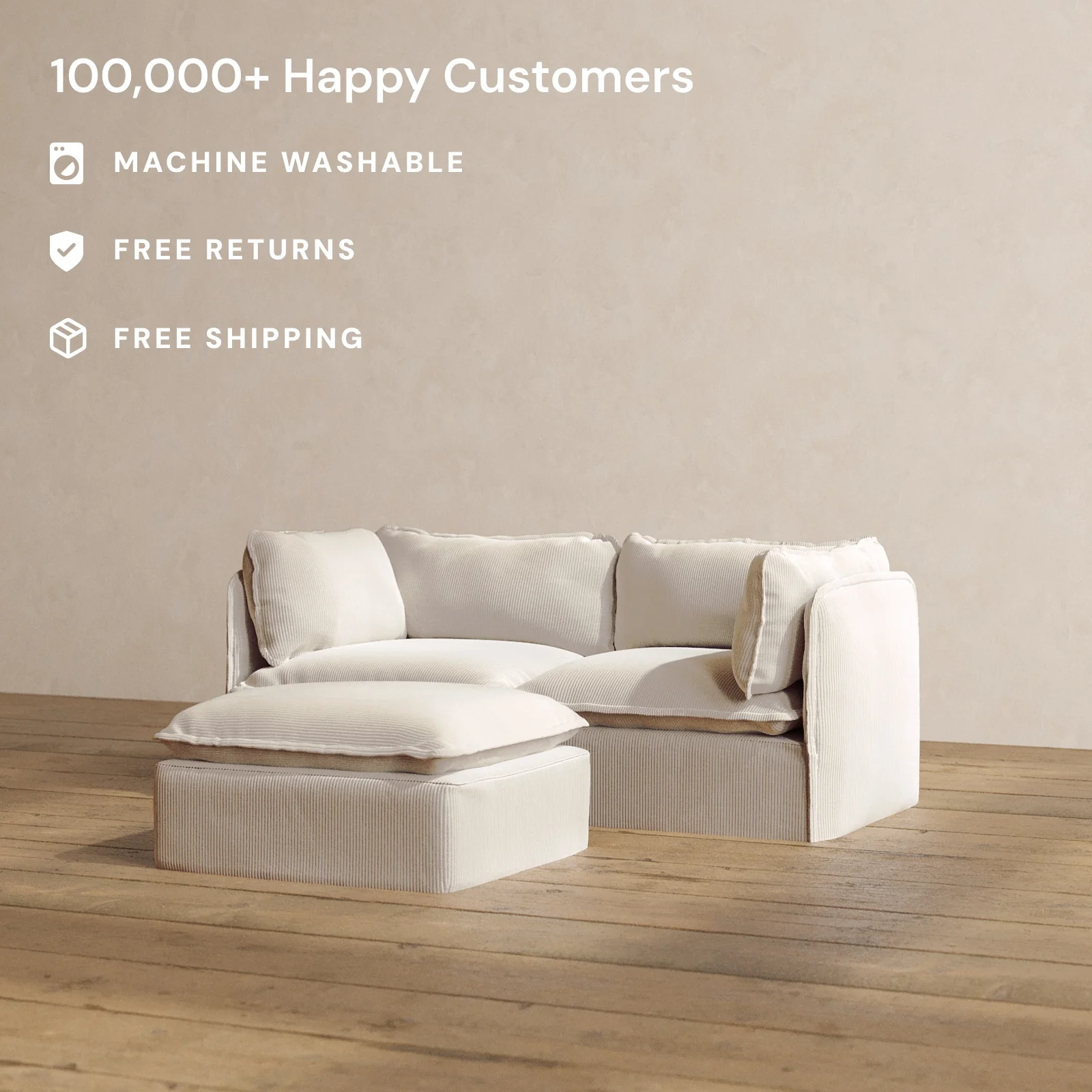 Modular Washable 2-Seater + Ottoman in Milk | Memorix+ Seat | Contour Pillow - Image 2