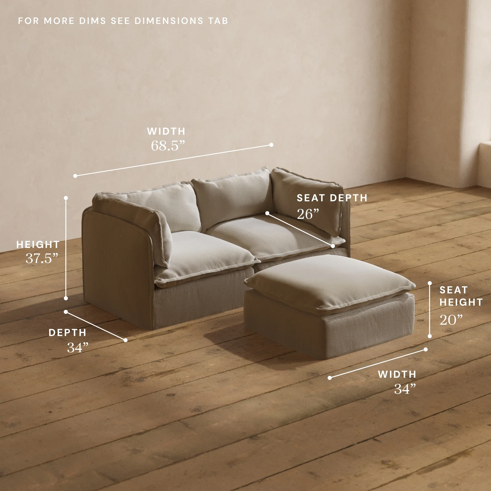 Modular Washable 2-Seater + Ottoman in Milk | Memorix+ Seat | Contour Pillow - Image 5