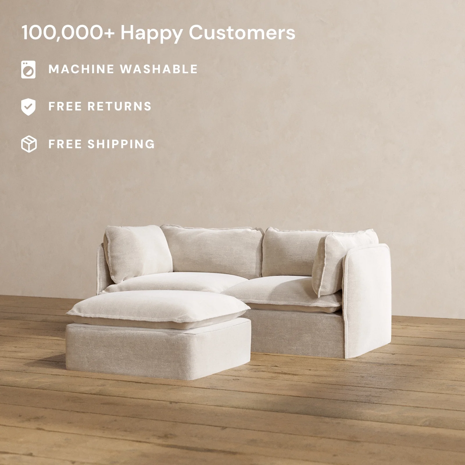 Modular Washable 2-Seater + Ottoman in Mist | Deluxe+ Seat | Cloud Pillow - Image 2