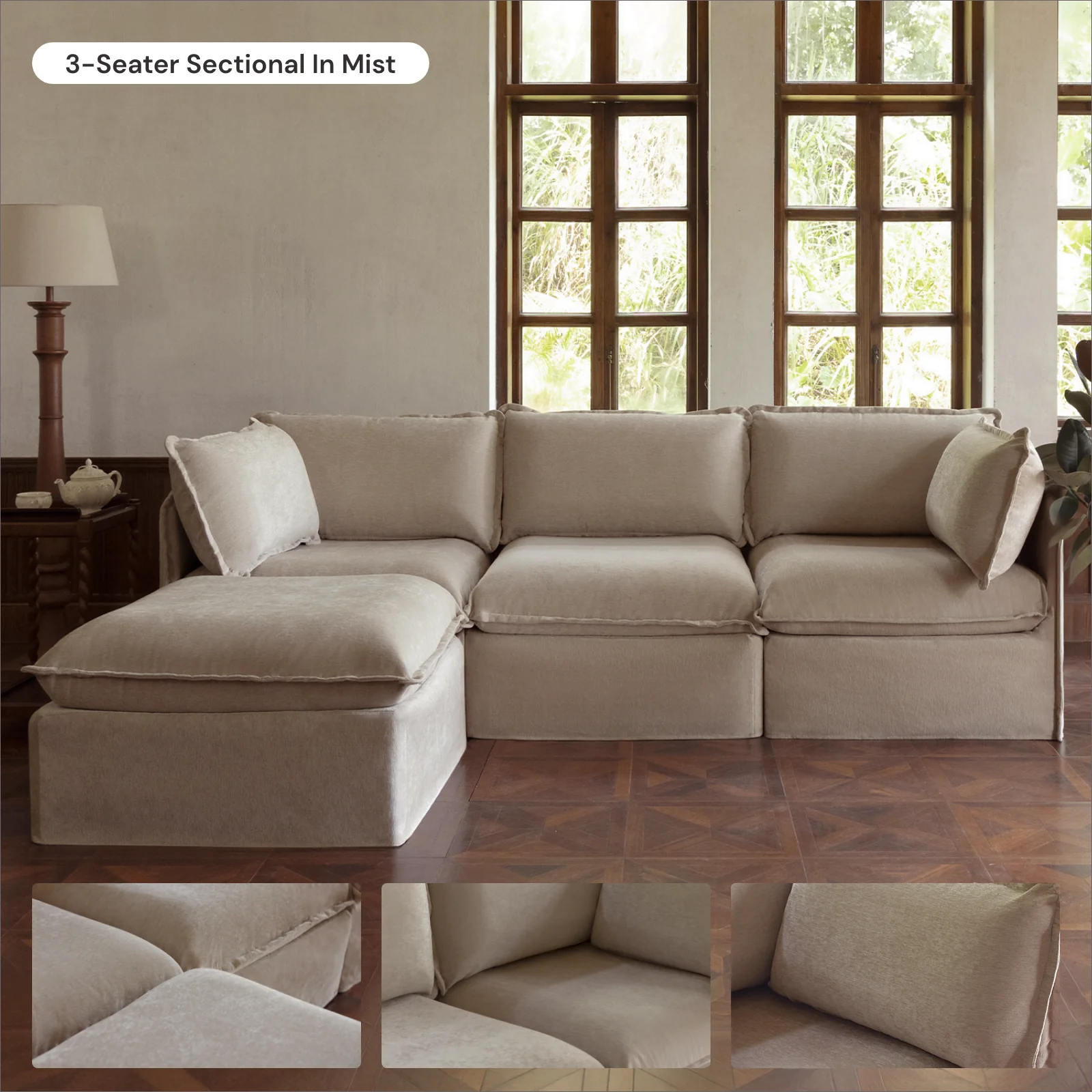 Modular Washable 2-Seater + Ottoman in Mist | Deluxe+ Seat | Cloud Pillow - Image 7