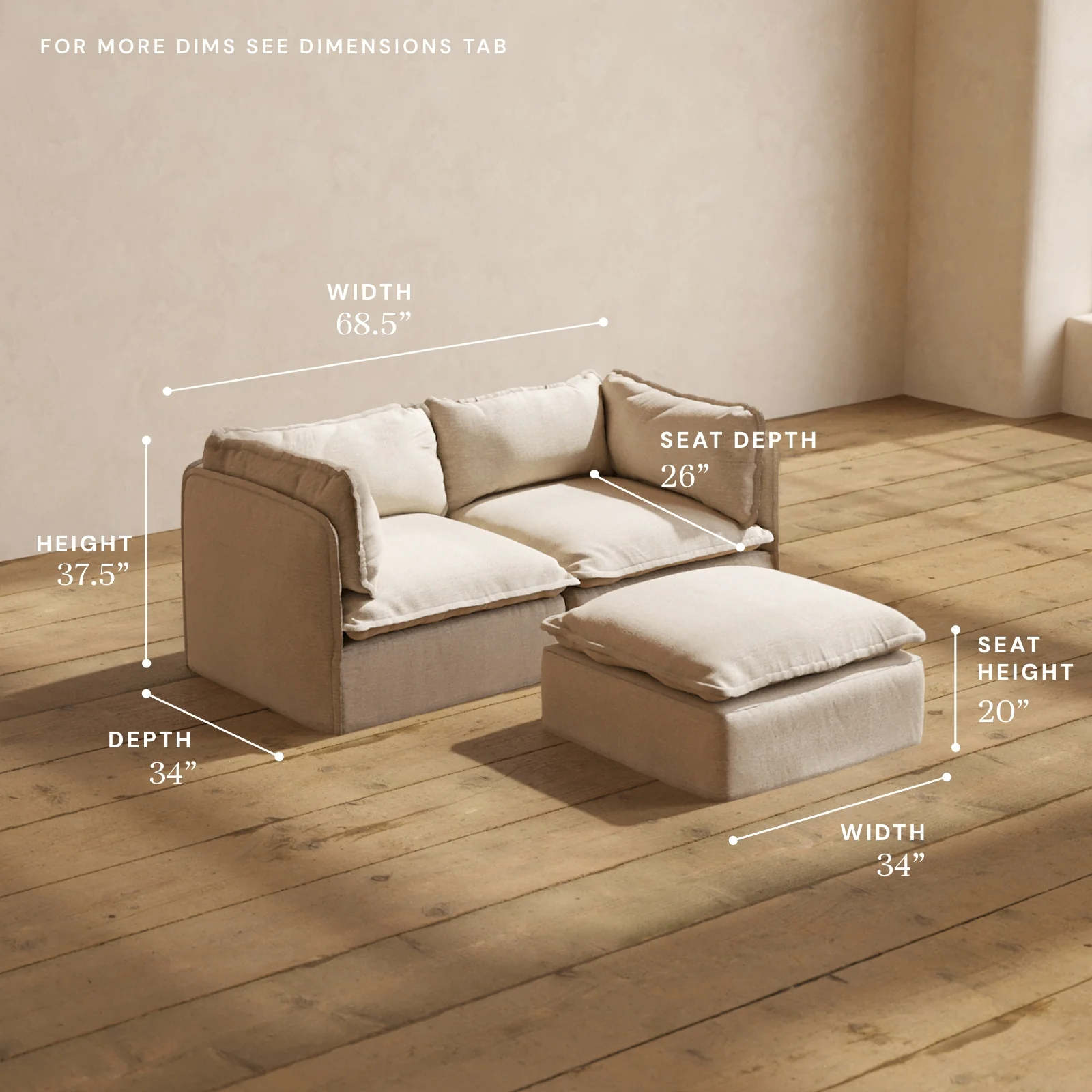 Modular Washable 2-Seater + Ottoman in Oat | Memorix+ Seat | Contour Pillow - Image 5