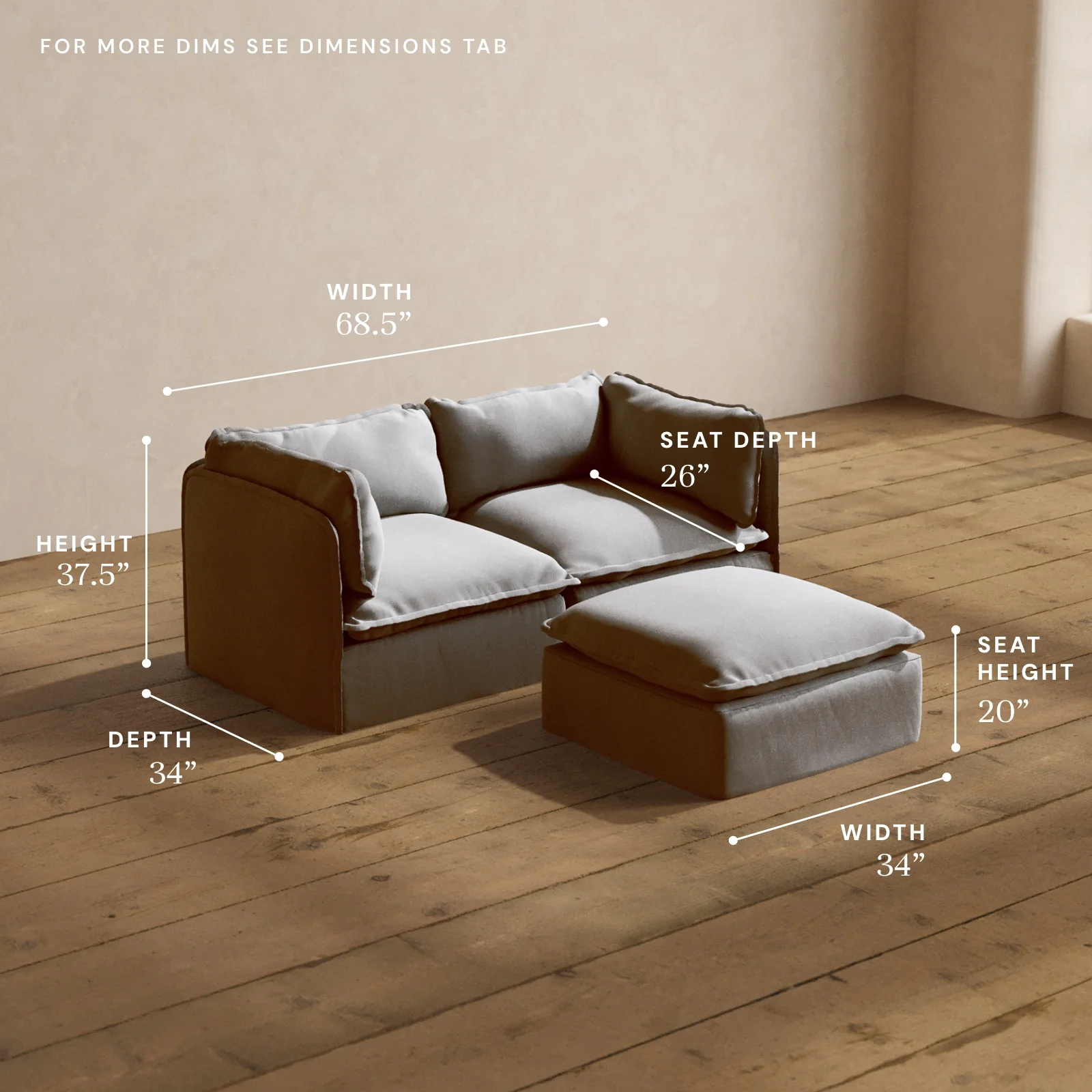 Modular Washable 2-Seater + Ottoman in Pumice | Memorix+ Seat | Contour Pillow - Image 5
