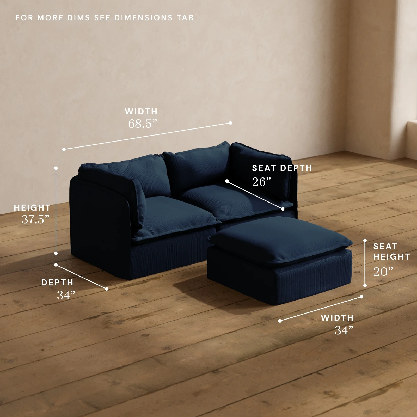 Modular Washable 2-Seater + Ottoman in Sumi | Memorix+ Seat | Contour Pillow - Image 5