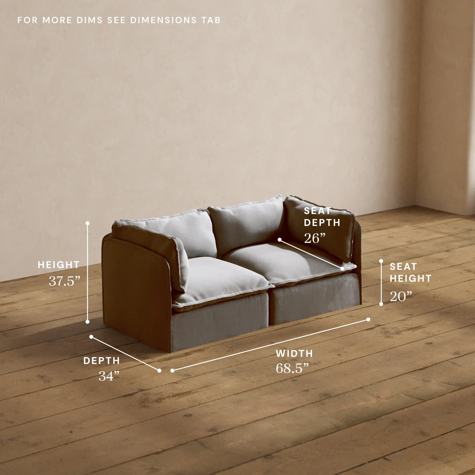 Modular Washable 2-Seater in Pumice | Deluxe+ Seat | Cloud Pillow - Image 5