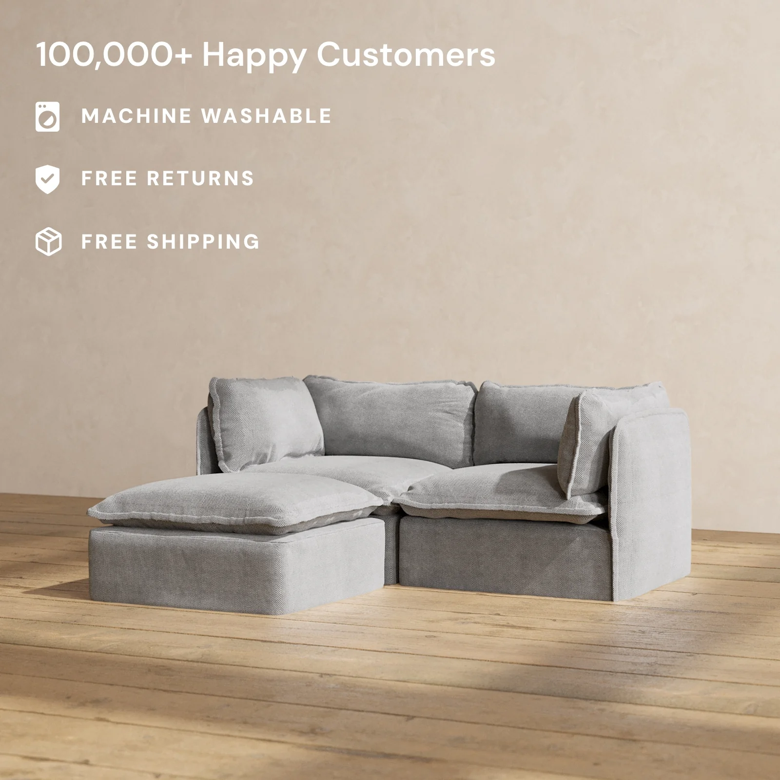 Modular Washable 2-Seater Sectional in Ash | Memorix+ Seat | Contour Pillow - Image 2