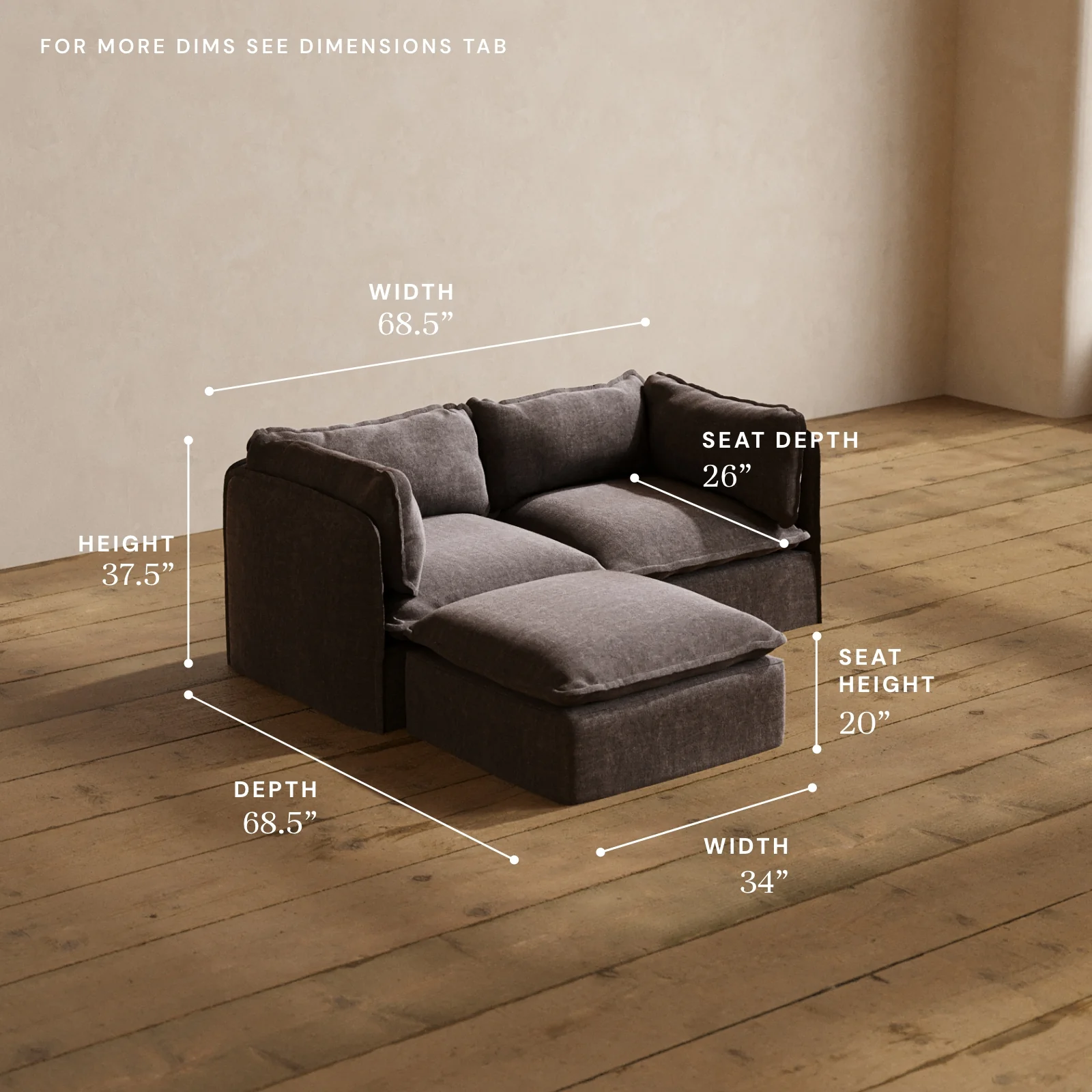 Modular Washable 2-Seater Sectional in Caviar | Memorix+ Seat | Contour Pillow - Image 5