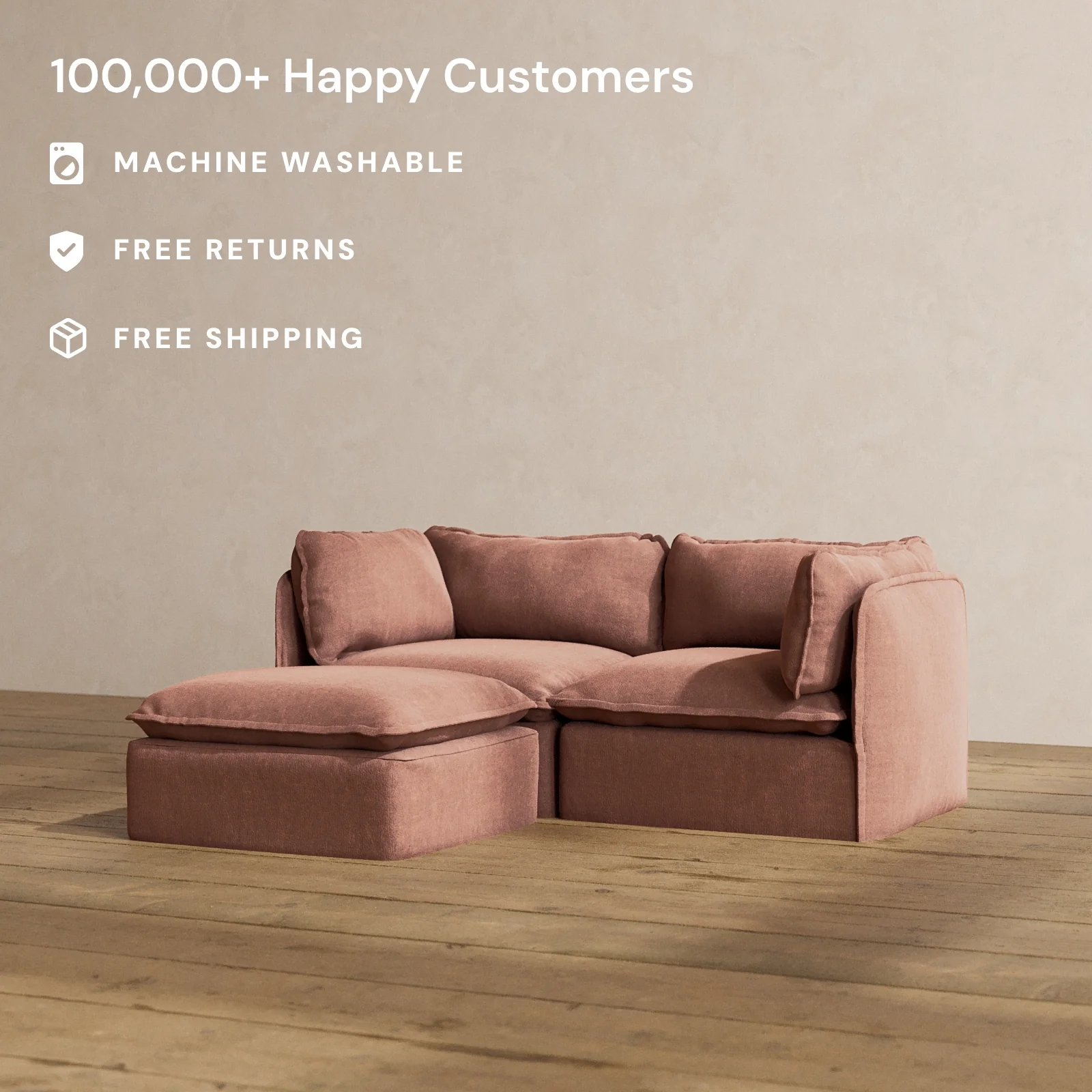 Modular Washable 2-Seater Sectional in Chestnut | Deluxe+ Seat | Cloud Pillow - Image 2