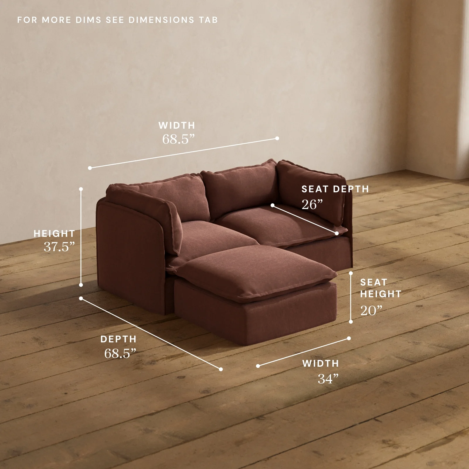 Modular Washable 2-Seater Sectional in Chestnut | Deluxe+ Seat | Cloud Pillow - Image 5