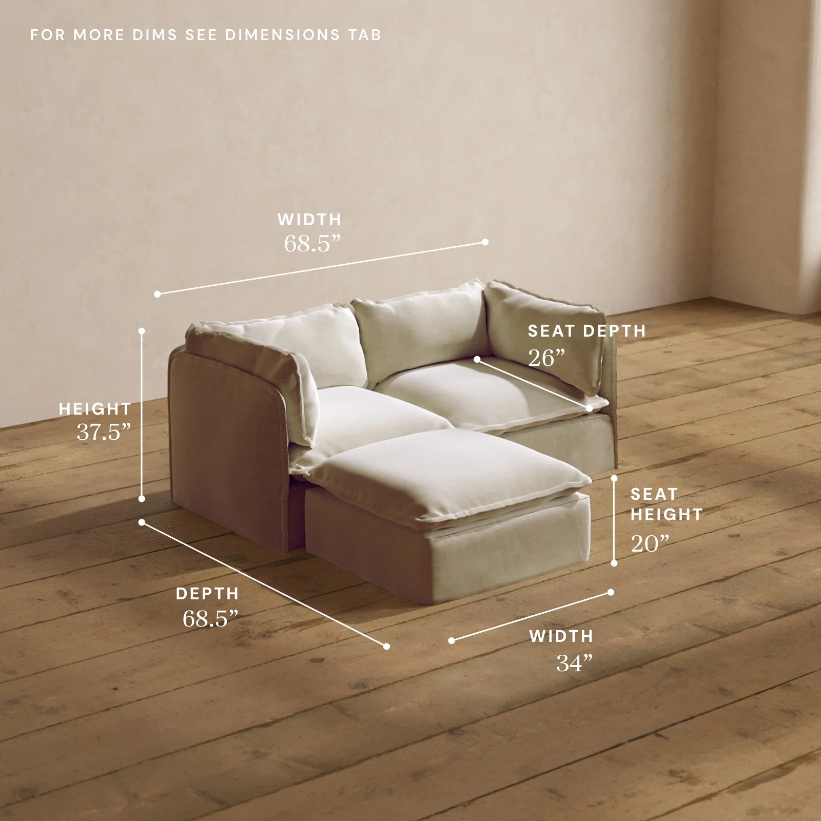 Modular Washable 2-Seater Sectional in Coco | Deluxe+ Seat | Cloud Pillow - Image 5
