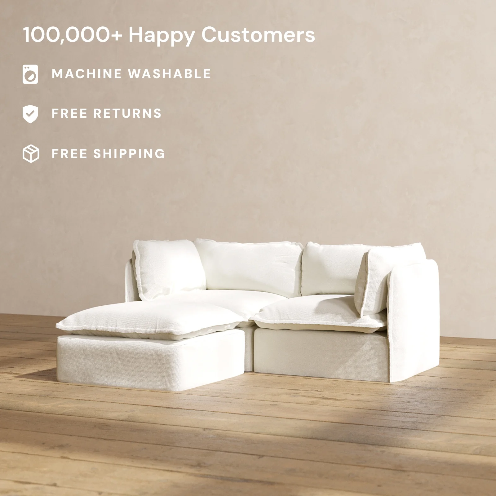 Modular Washable 2-Seater Sectional in Eggshell | Memorix+ Seat | Contour Pillow - Image 2