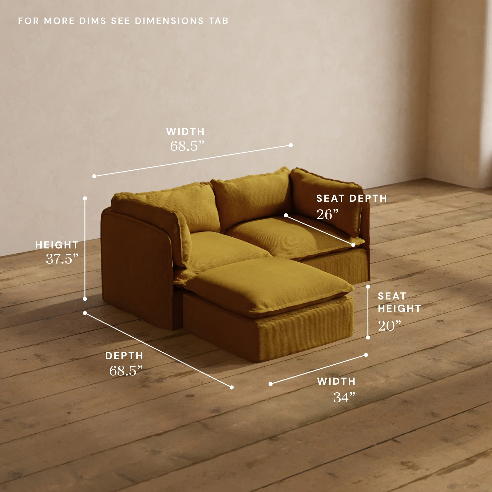 Modular Washable 2-Seater Sectional in Kiiro | Memorix+ Seat | Contour Pillow - Image 5