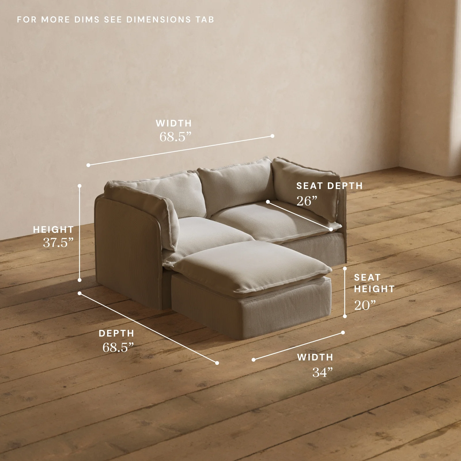 Modular Washable 2-Seater Sectional in Milk | Memorix+ Seat | Contour Pillow - Image 5