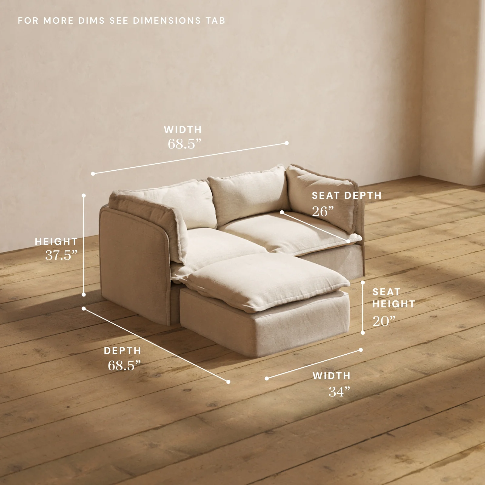 Modular Washable 2-Seater Sectional in Oat | Deluxe+ Seat | Cloud Pillow - Image 5